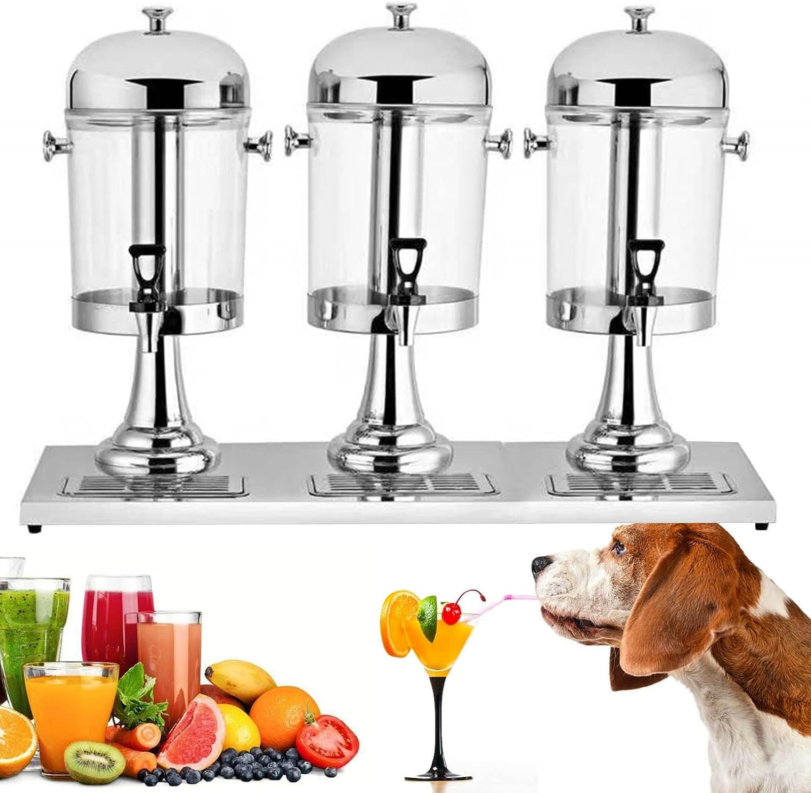 24L Stainless Steel Beverage Dispenser with Ice Core & Drip Trays - Self-Service Juice/Cocktail Dispenser, Water Tower for Parties, Events & Catering