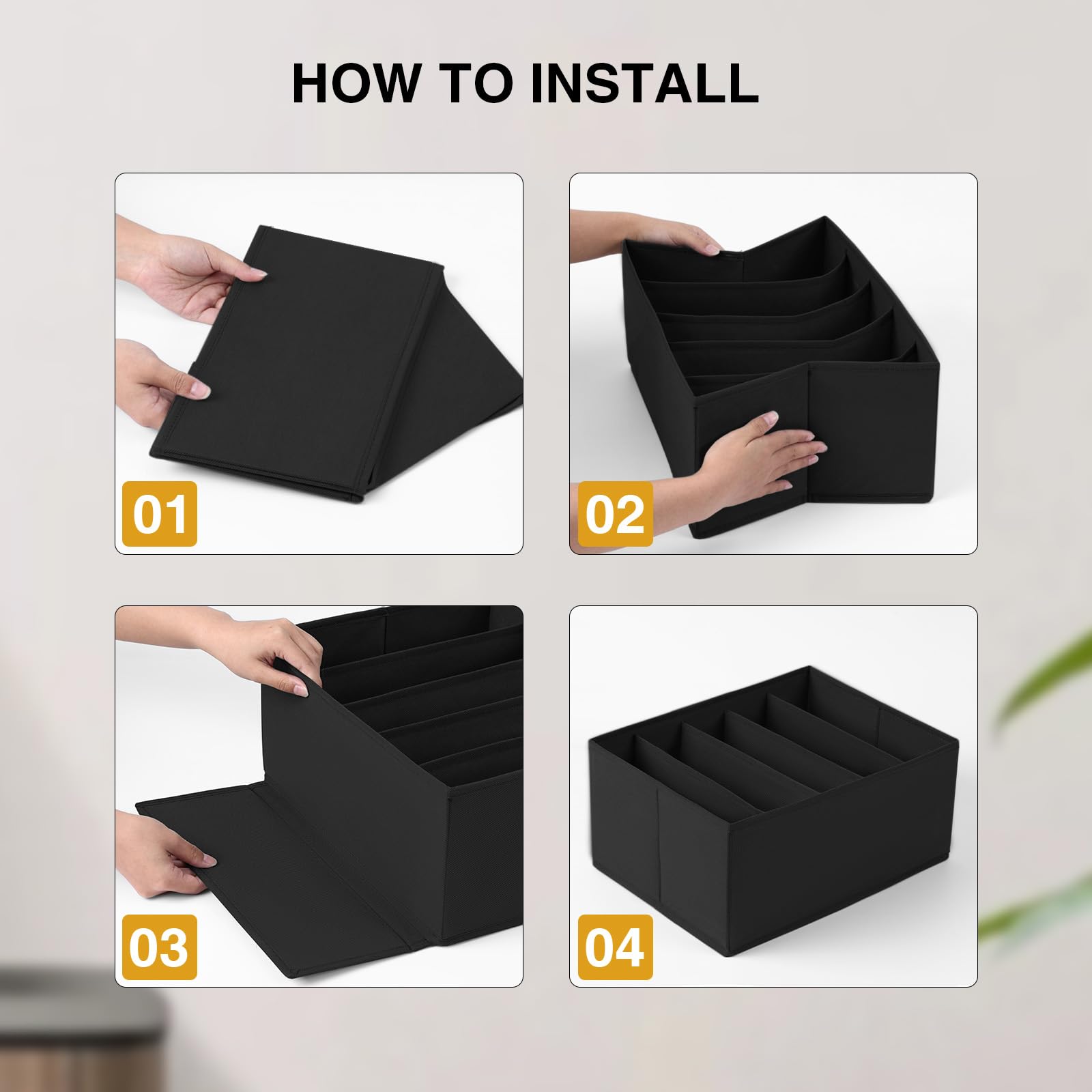 DIMJ Foldable Clothes Organizer for Closet - 5 Grid Storage Box for Jeans, Sweaters, T-Shirts & Folded Clothes | Space-Saving Wardrobe Organizer (Black) - Perfect for Bedroom, Dorm, or Small Space Organization