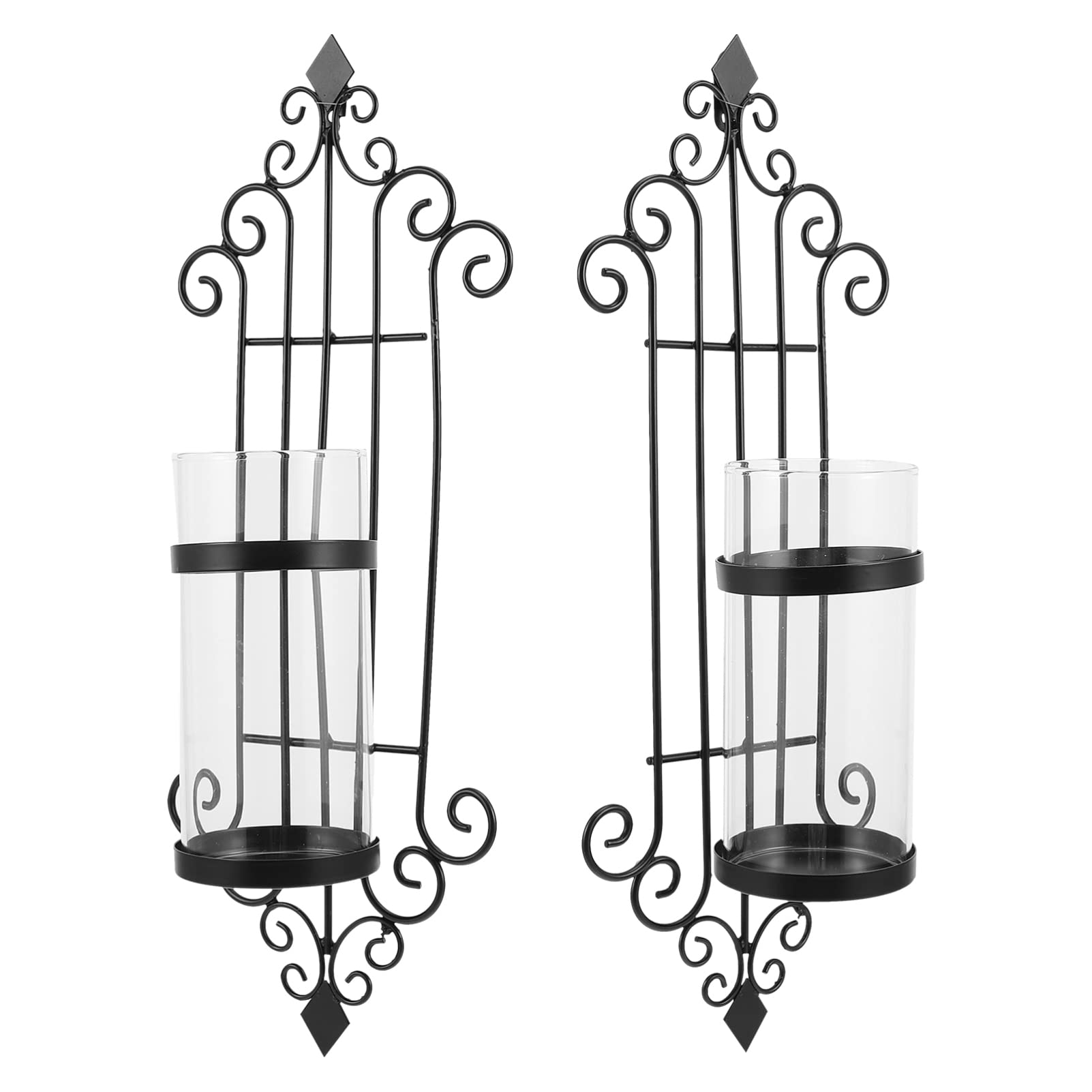 2-Pack Wall Mounted Glass Candle Holders - Vintage Hanging Candlestick Shelf for Home Decor, Wedding, Dining Room & Outdoor Use