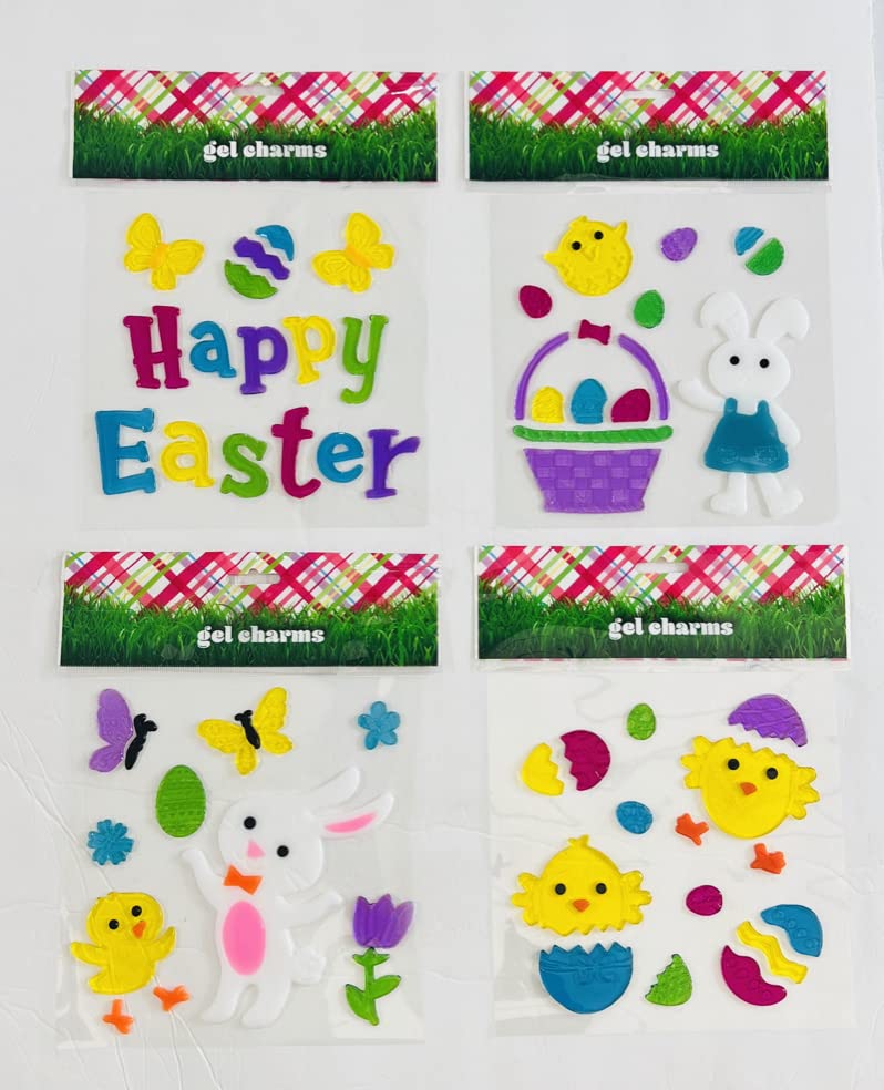 Easter Window Clings Decorations - 5 Pack Colorful Spring Gel Stickers with Bunnies, Eggs, Flowers, Butterflies & Chicks - Fun Holiday Home Decor for Kids Room, Classroom & Office Windows