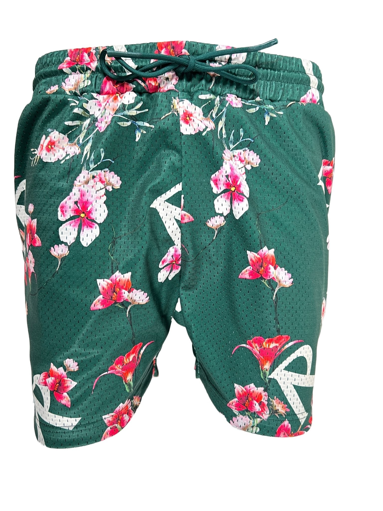 Represent M09072 Floral Mesh Shorts for Women - Green Breathable Summer Shorts | Perfect for Beach, Gym, and Casual Outfits