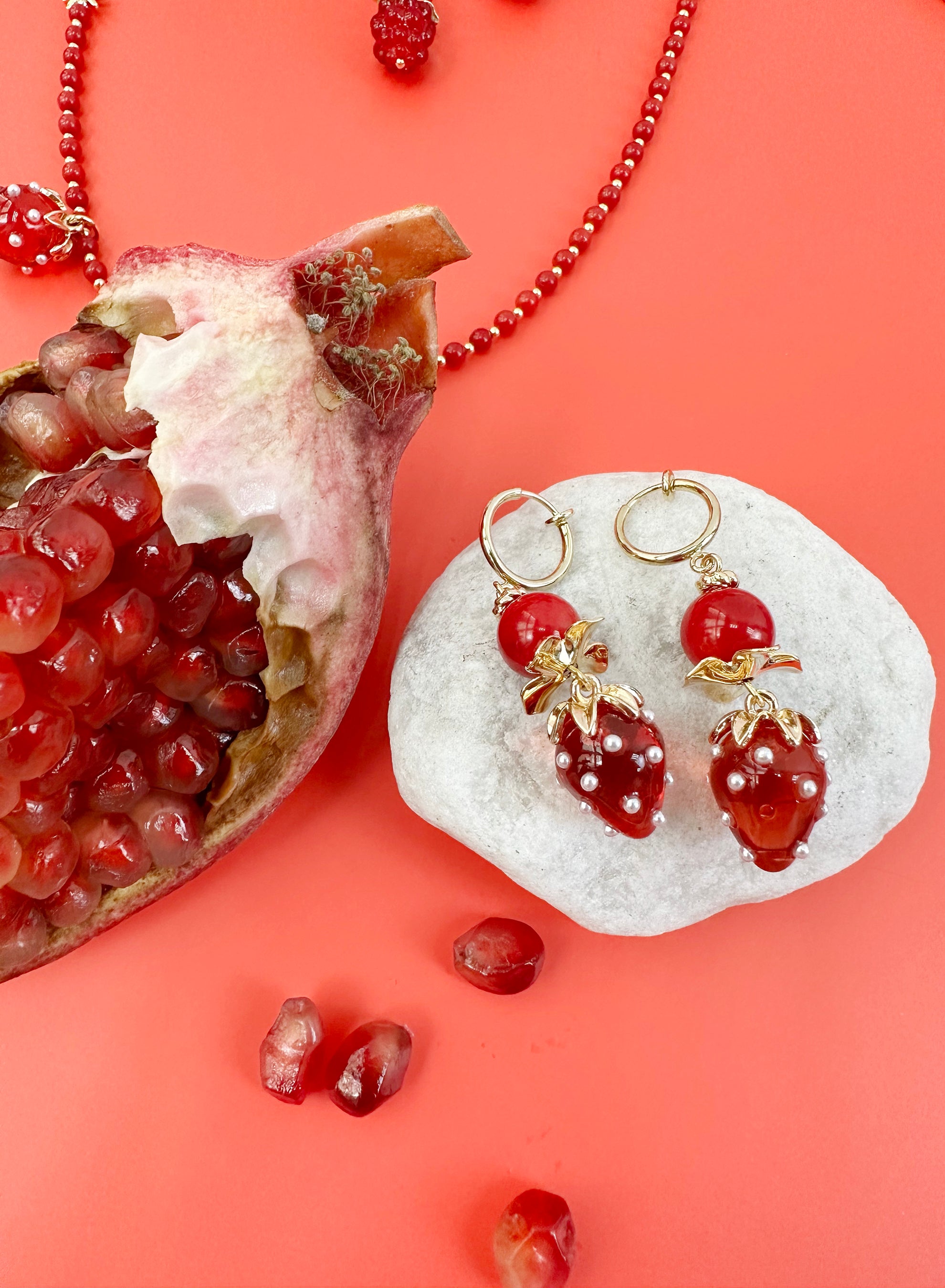 Strawberry Red Coral Clip-On Earrings JE003 - Elegant Fashion Jewelry for Women, Perfect for Parties, Weddings & Daily Wear
