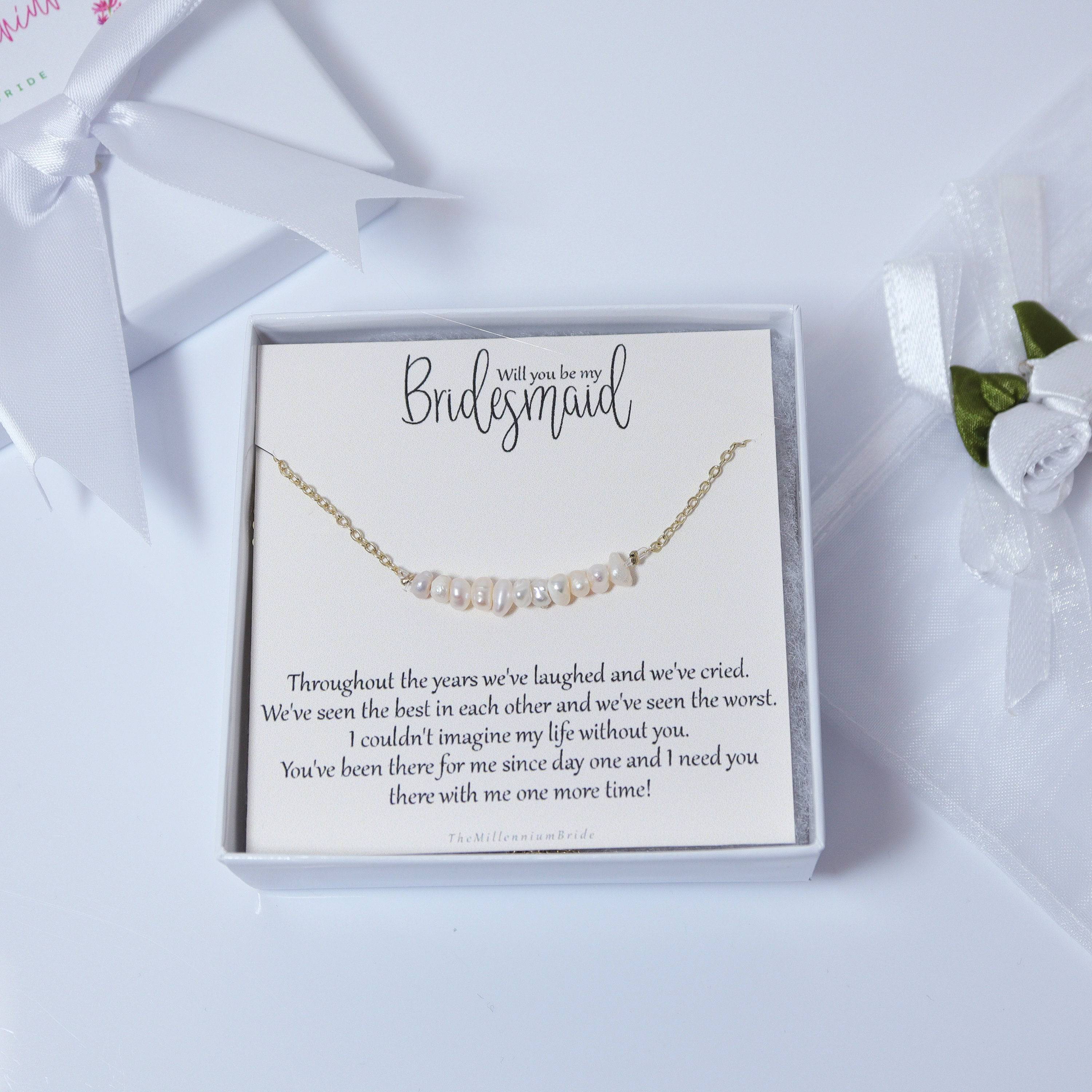 Natural Freshwater Pearls Bridesmaid Jewelry Set - Elegant Pearl Earrings & Necklace with Crystals for Wedding Party, Perfect Maid of Honor Gift for Bridesmaids, Bachelorette Party & Formal Events