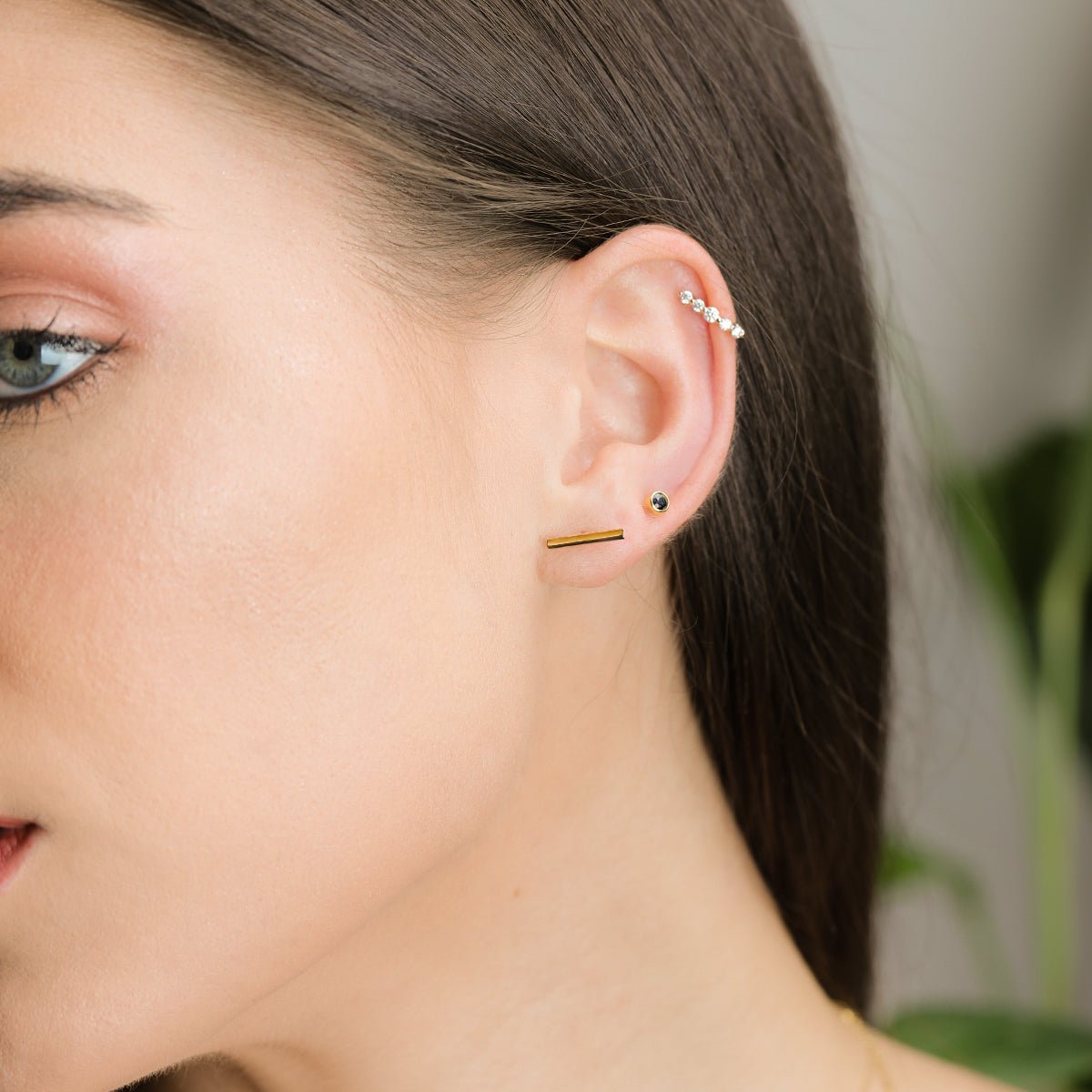 14K Solid Yellow Gold Bar Earrings for Women - Minimalist Dainty Gold Hoop Earrings - Perfect for Everyday Wear, Office, and Special Occasions