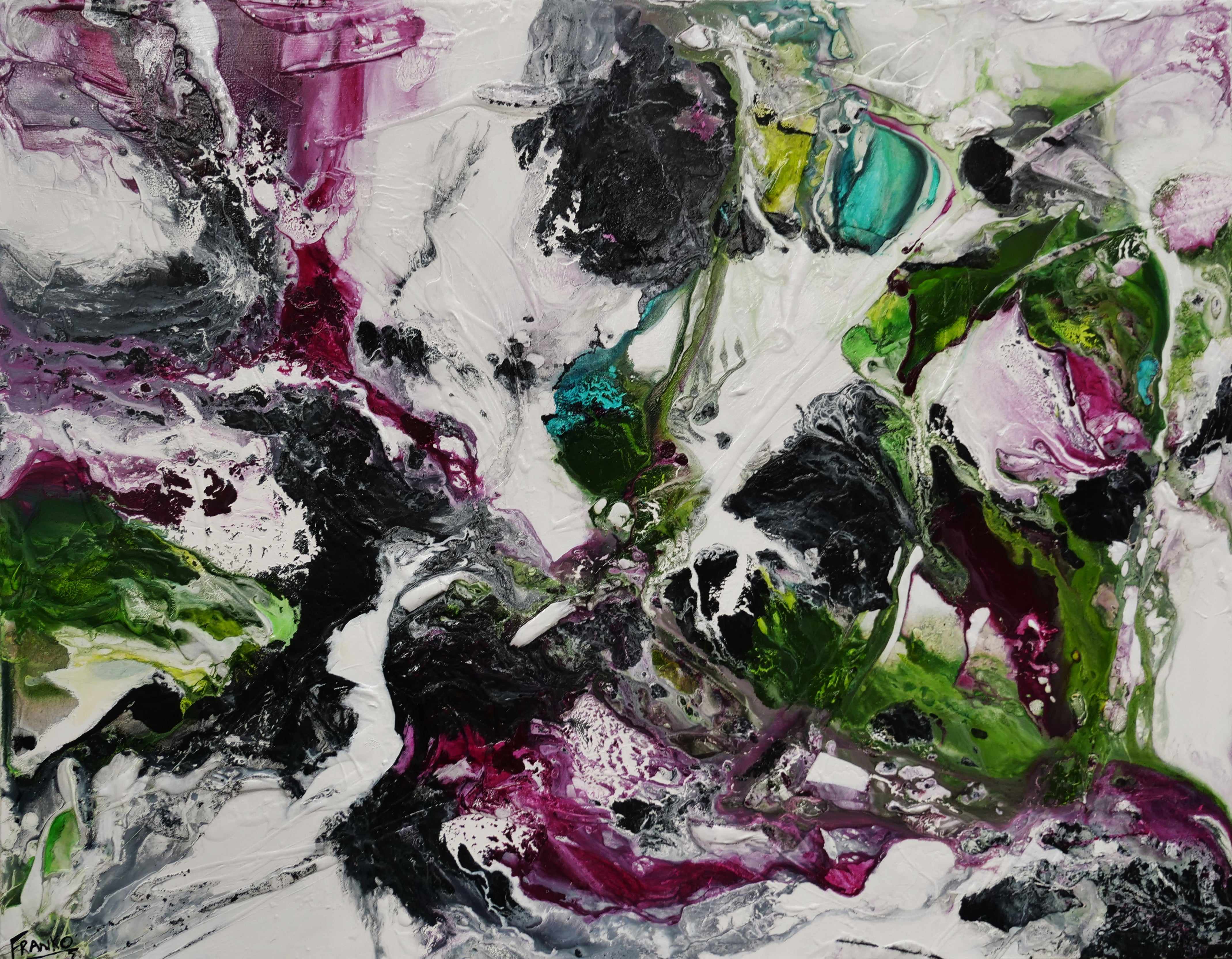 Slated Violet 140cm x 180cm Green Violet Textured Abstract Canvas Wall Art - Perfect for Living Room, Bedroom & Office Decor