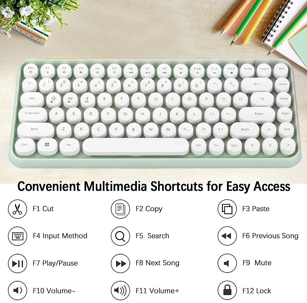 Wireless Bluetooth Keyboard Mini Portable 84 Keys - Compatible with Android, Windows, PC, Tablet - Slim Design for Home, Office & Travel (Dark Green) - Perfect for Typing, Gaming & Remote Work