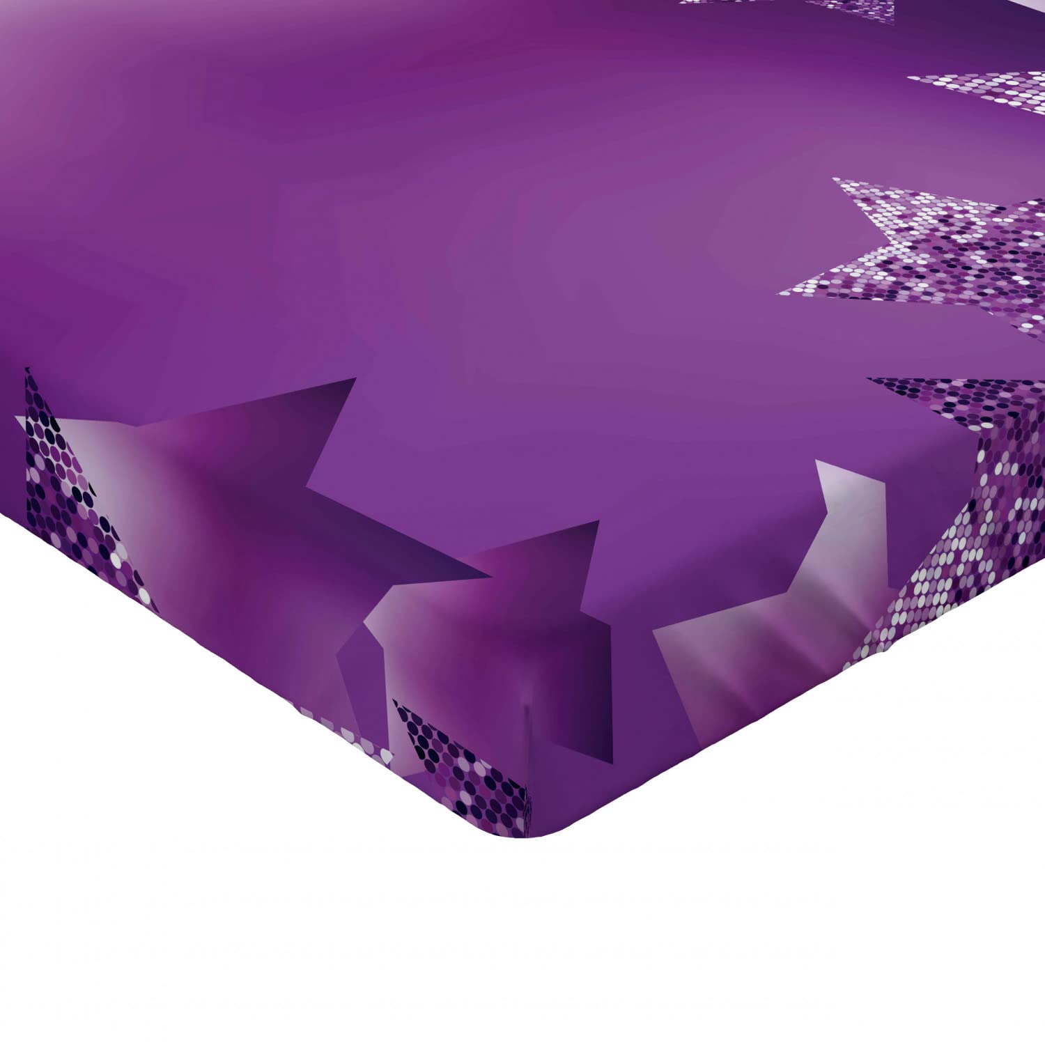 Ambesonne Christmas Fitted Sheet - Xmas Stars & Vibrant Fractal Squares Abstract Design - Deep Pocket Twin XL Bed Sheet - Purple Holiday Bedding for Guest Rooms & Seasonal Decor
