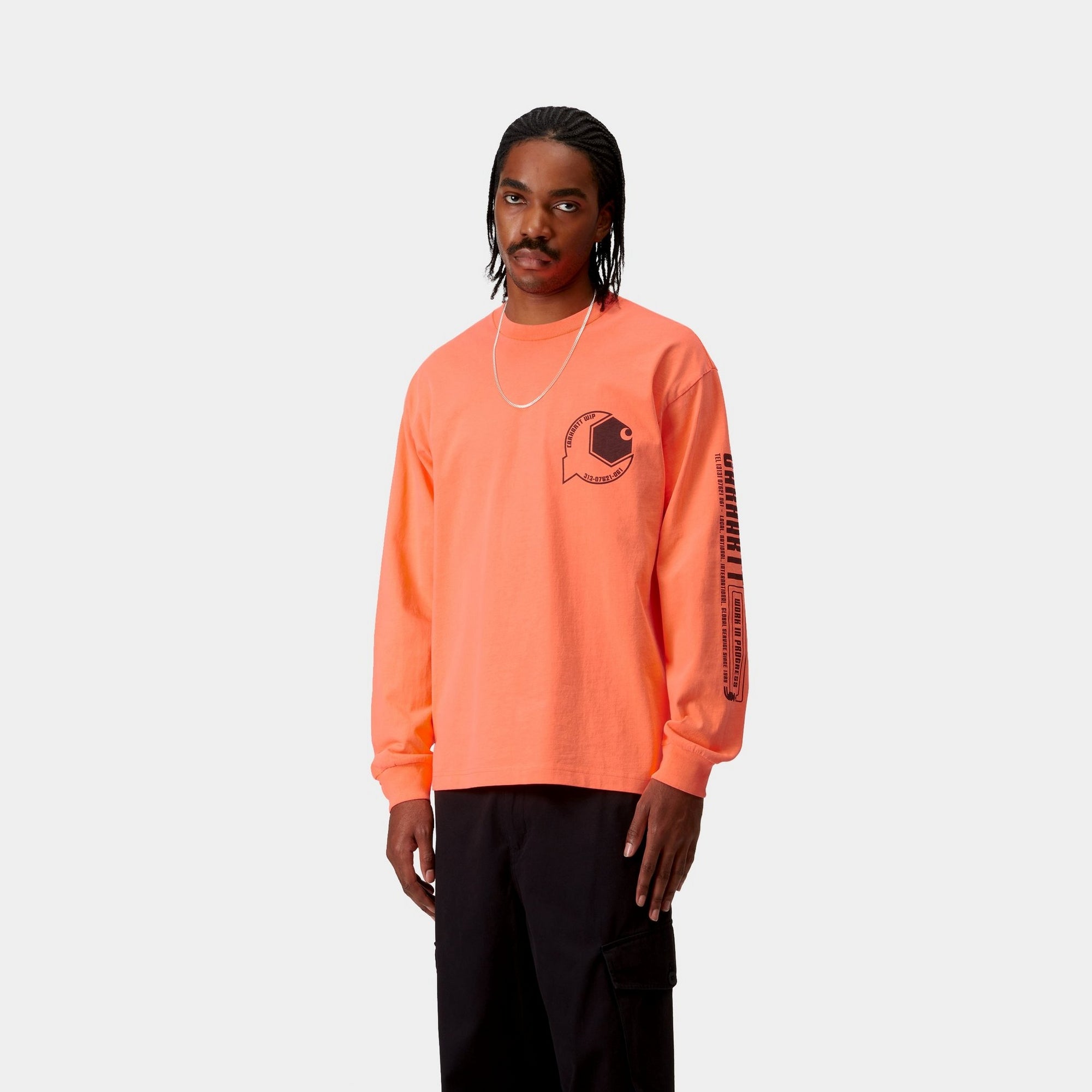 Long Sleeve Industrial Work T-Shirt - High Visibility Lumo Orange & Black - Durable Safety Shirt for Construction, Warehouse & Outdoor Work