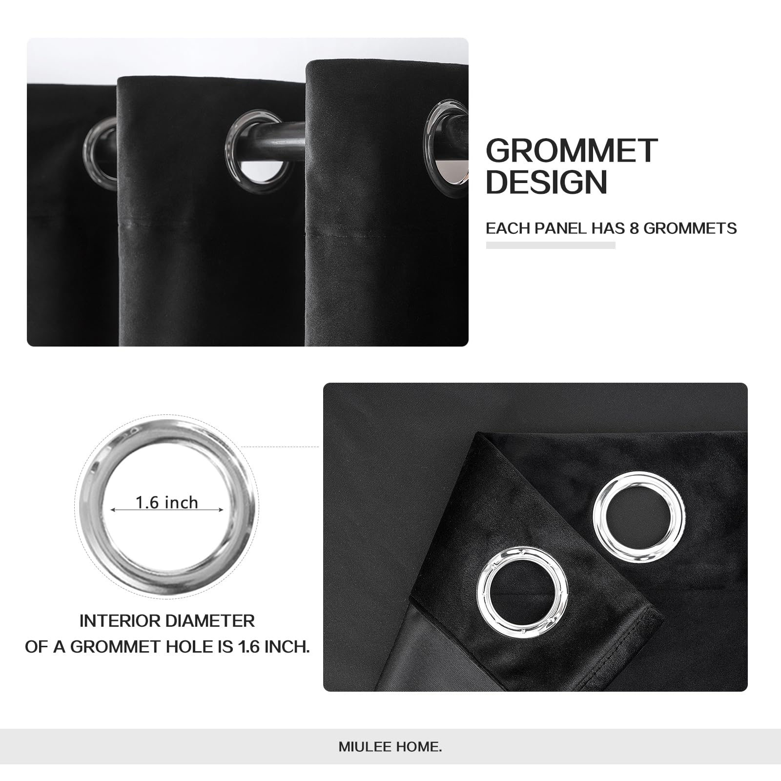 MIULEE Black Velvet Curtains 84 Inches Long - Room Darkening Blackout Curtains with Grommet Top, Thermal Insulating & Soundproof - Set of 2 Panels for Bedroom, Living Room, Nursery | Perfect for Light Blocking, Privacy & Energy Efficiency