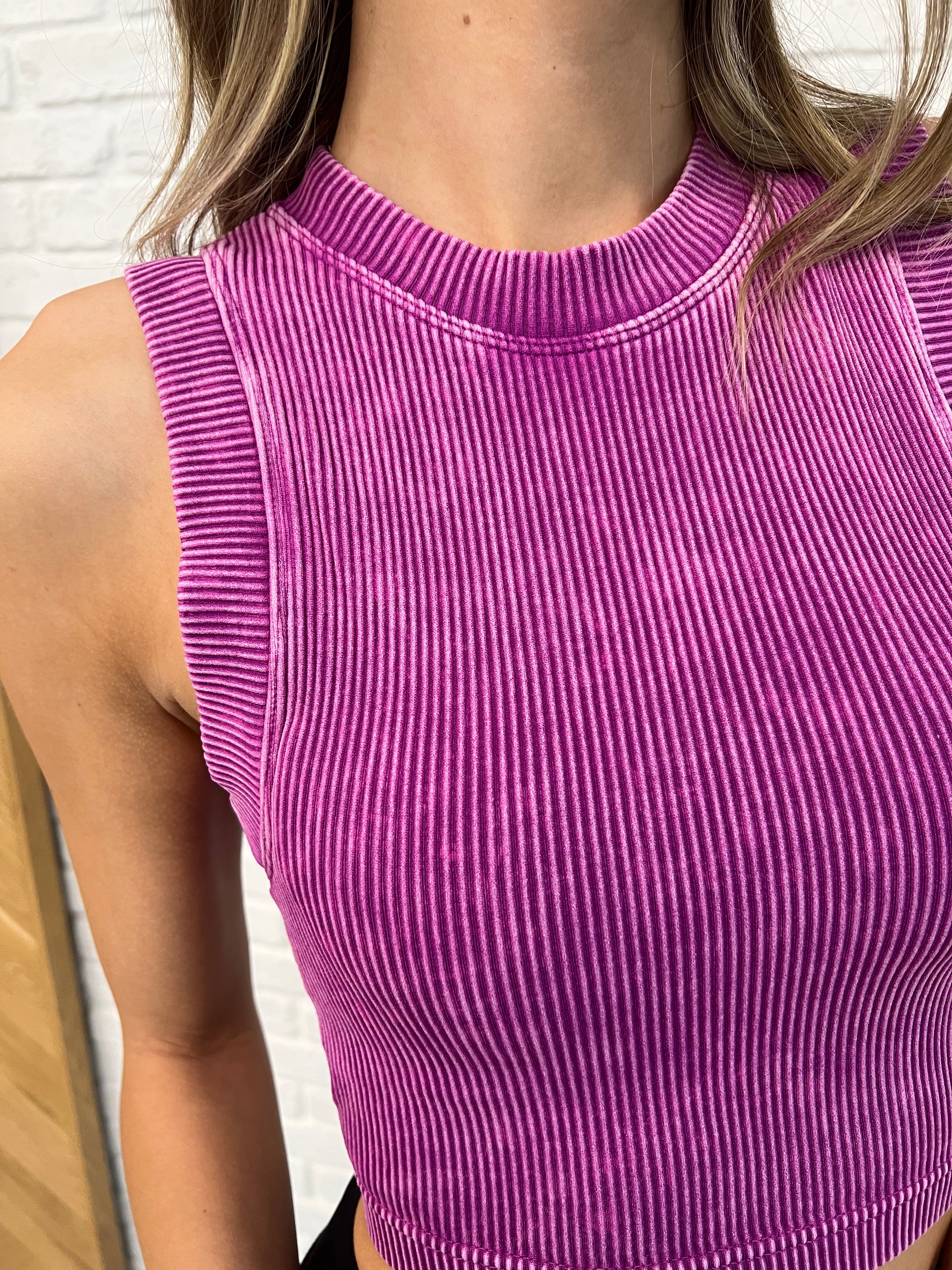 Over and Out Cropped Ribbed Tank Top in Light Plum - Stylish Women's Casual Summer Top for Beach, Yoga & Everyday Wear