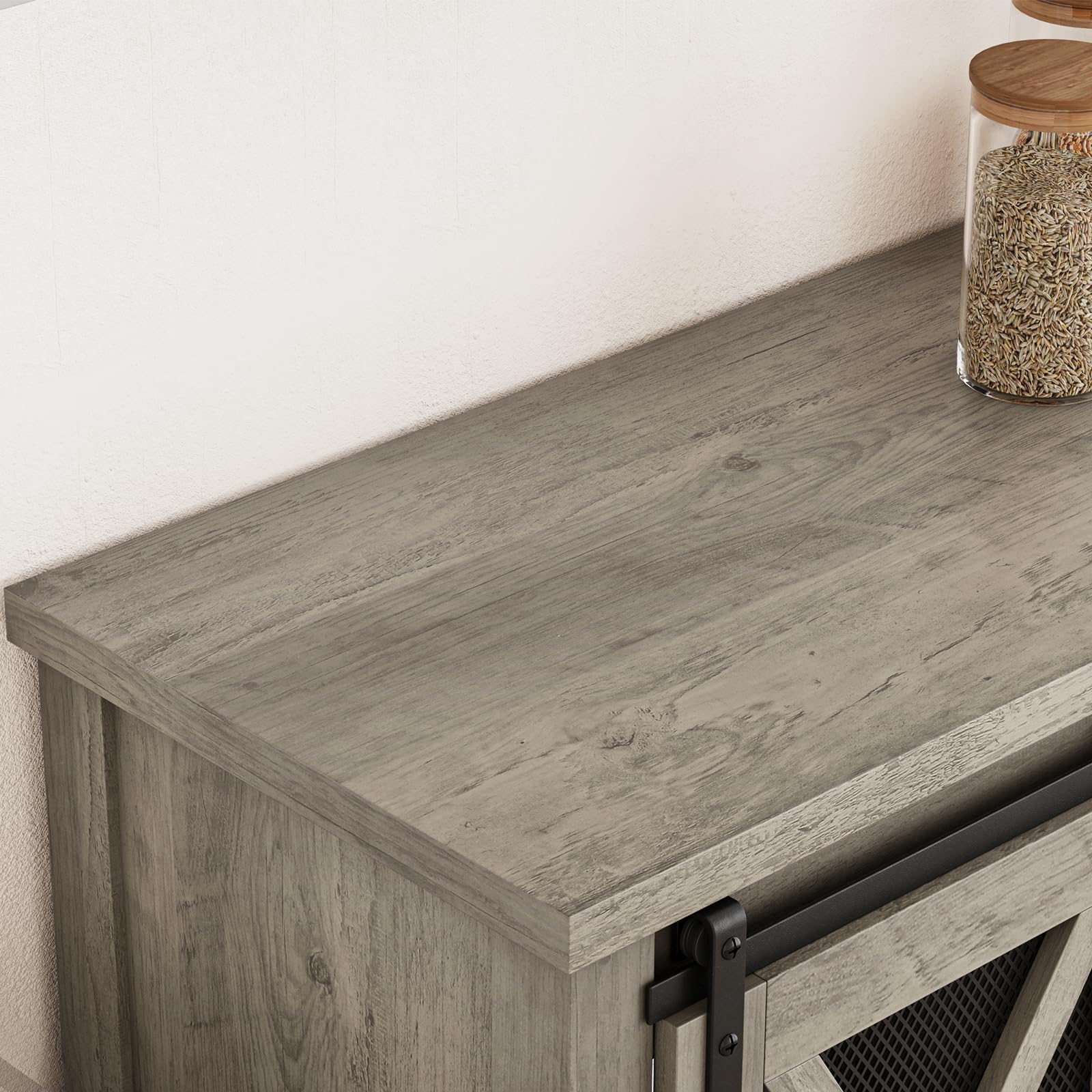 IDEALHOUSE Farmhouse Coffee Bar Cabinet with Wine Glass Rack & Storage - Sideboard Buffet for Kitchen, Dining & Living Room - Perfect for Entertaining & Home Bar Setup (Grey)