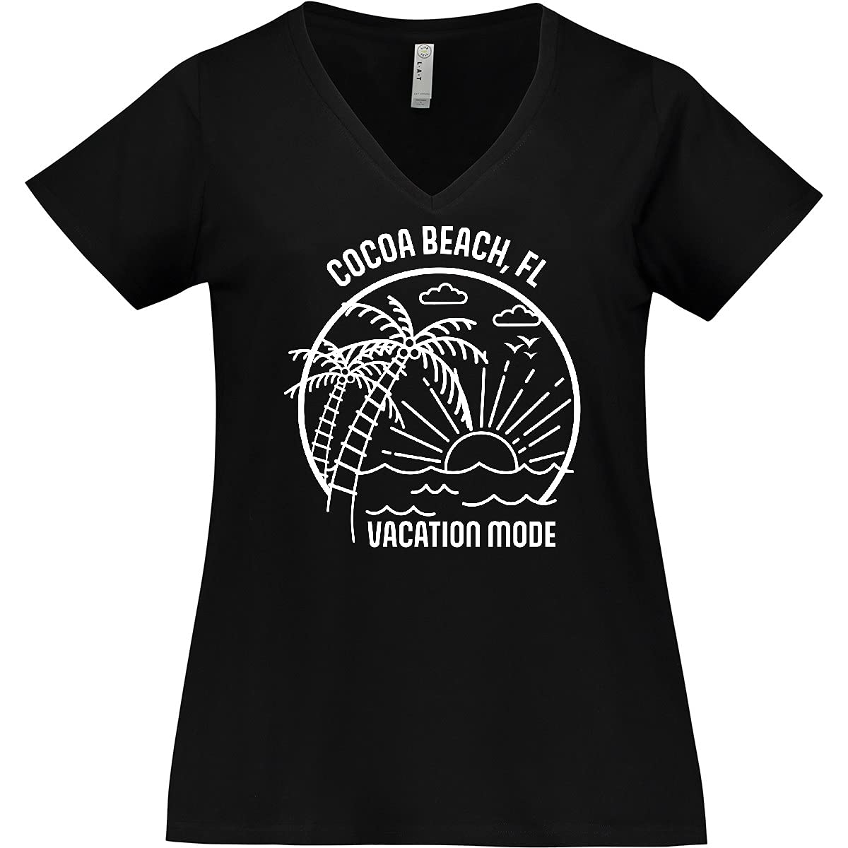 Inktastic Women's Plus Size V-Neck T-Shirt - Summer Vacation Mode Cocoa Beach Florida Graphic Tee - Casual Beachwear, Tropical Vacation Outfit, Relaxing Summer Style