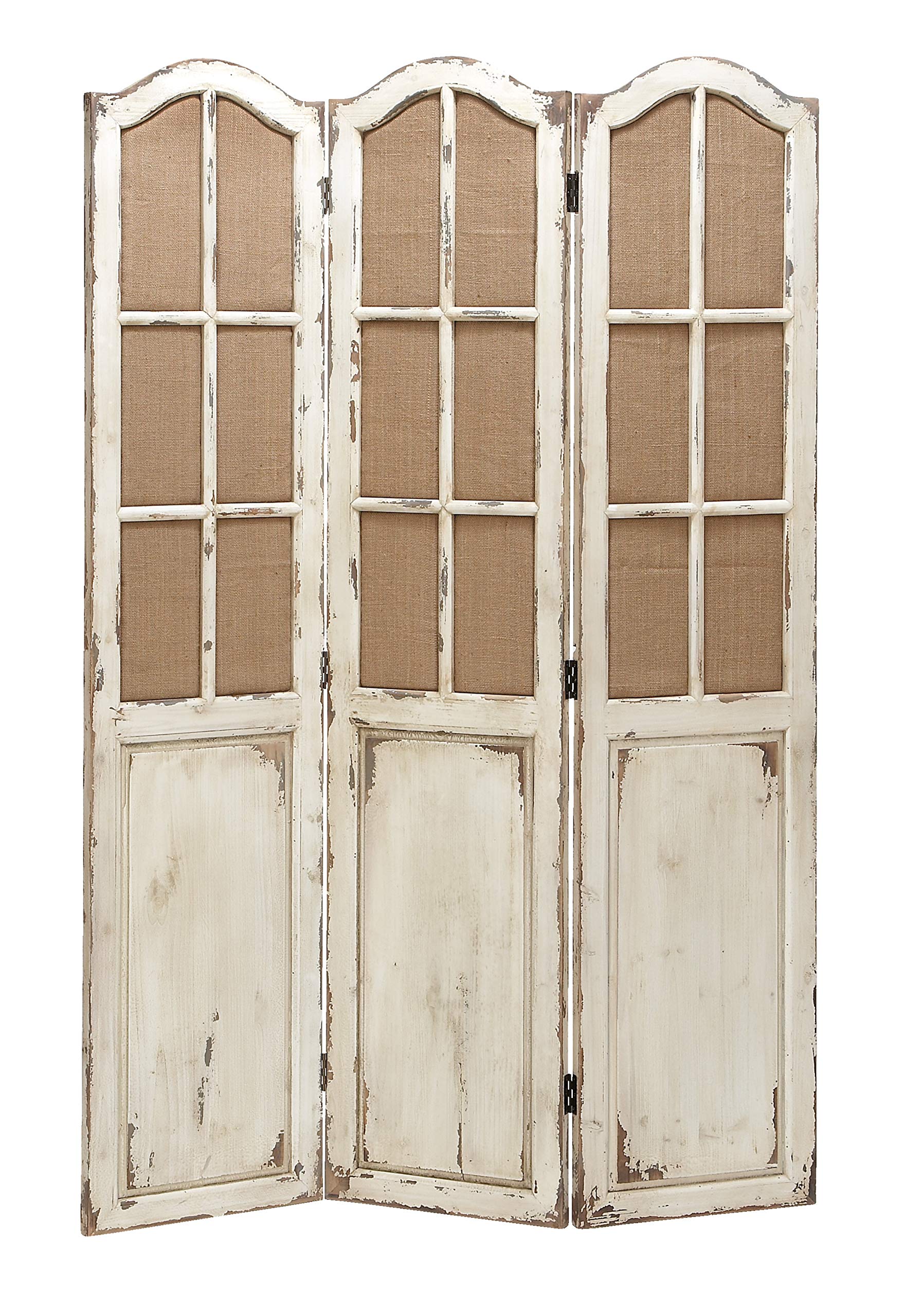 Deco 79 Wooden Room Divider Screen with Burlap Window Pane Design - 48
