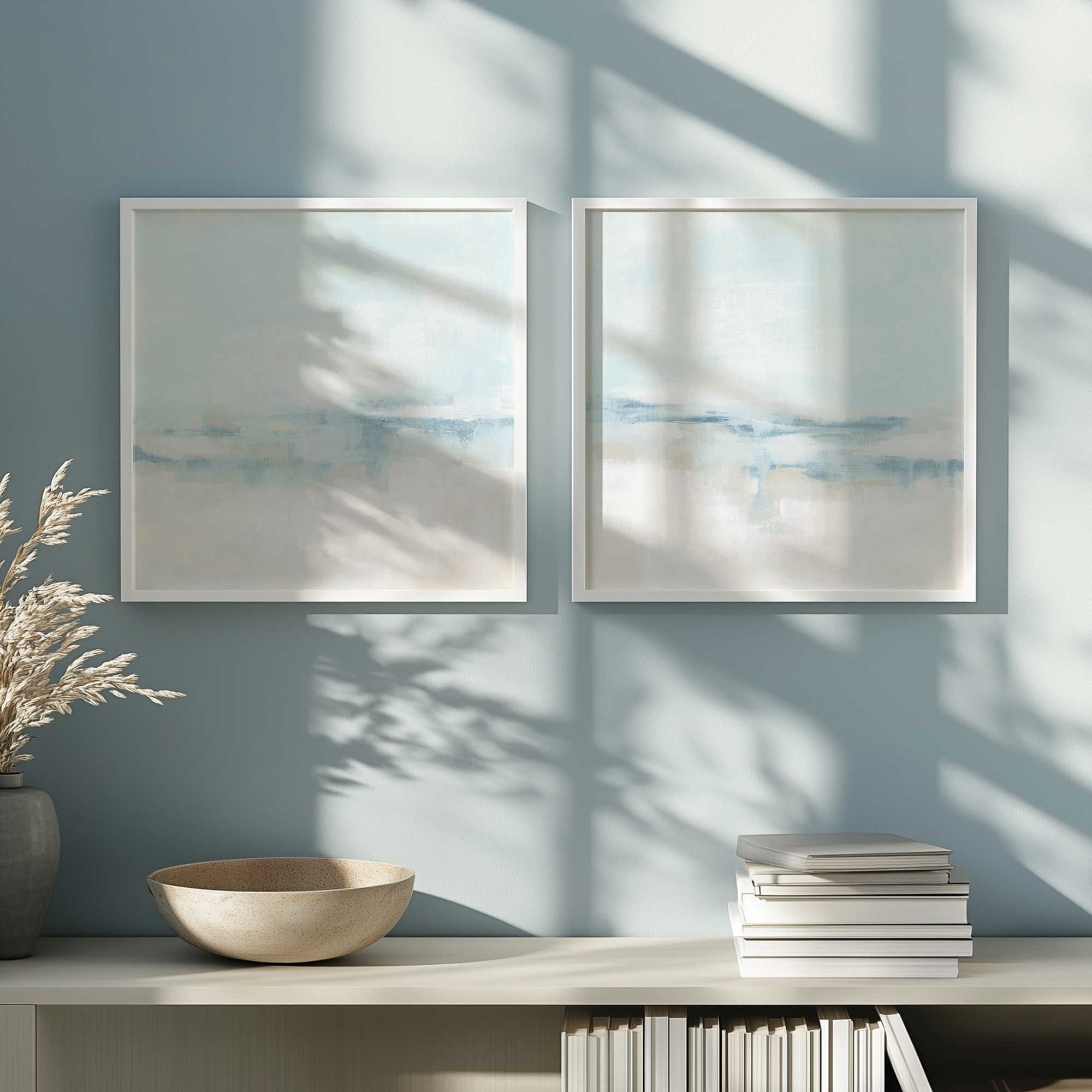 Cloudy Shoreline Hues - Set of 2 Coastal Wall Art Prints for Beach House Decor & Living Room