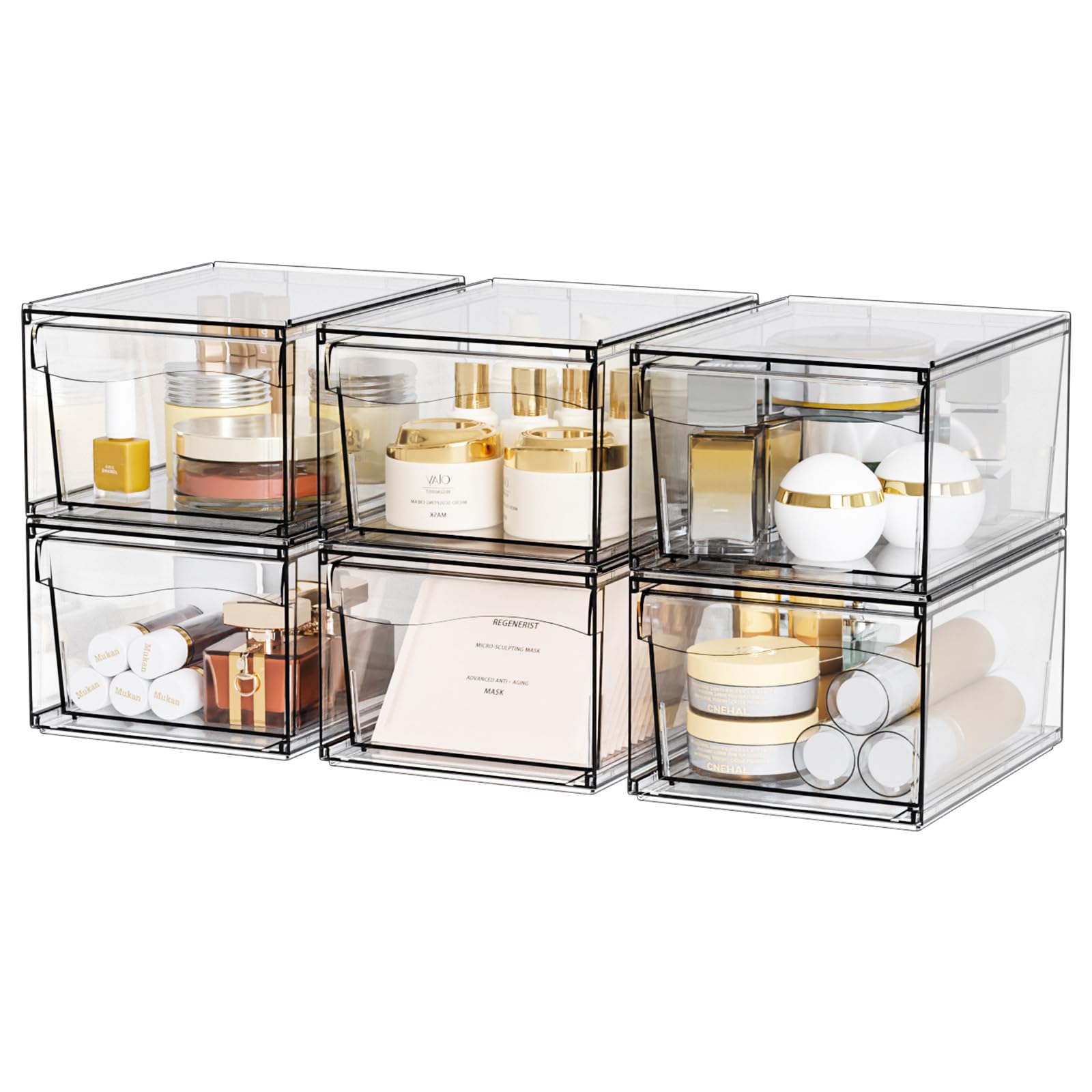 6 Pack Clear Stackable Storage Drawers - 4.4