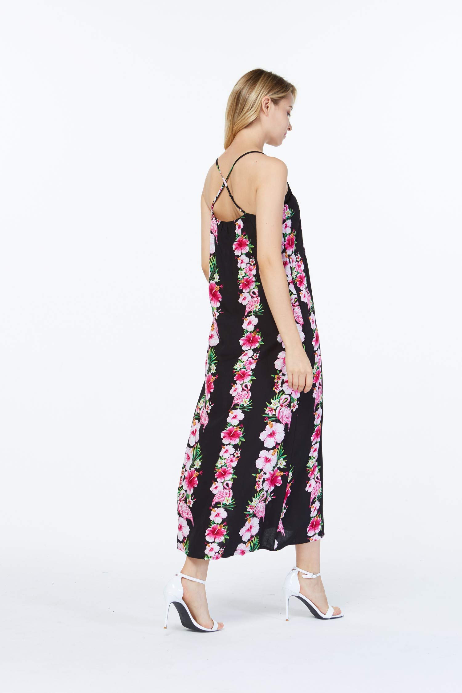 Women's Hawaiian Luau Pink Hibiscus Vine Maxi Sweetheart Dress - Floral Summer Beach Party, Tropical Vacation, and Luau Celebration Outfit