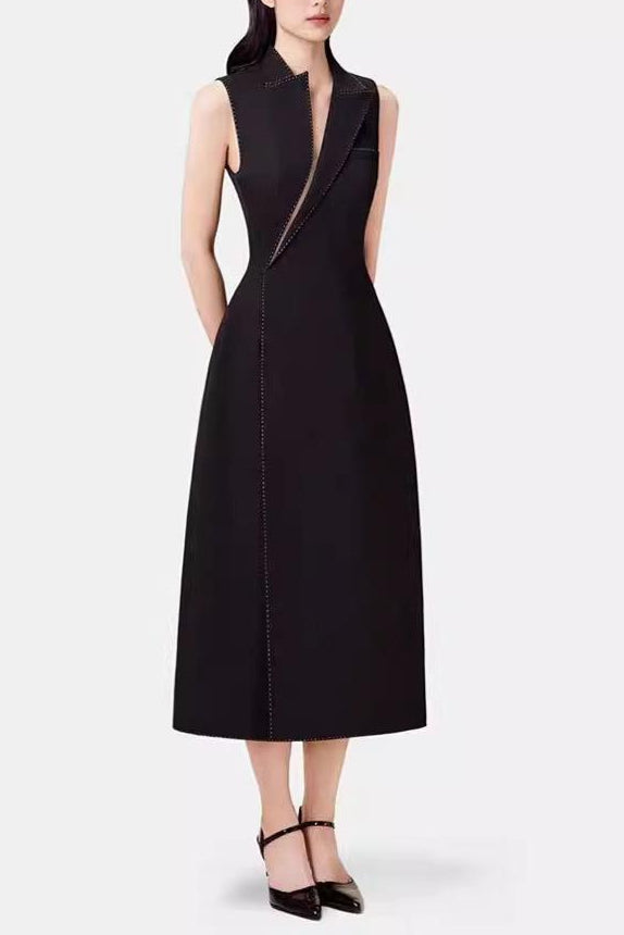 Asymmetric Collar Blazer Midi Dress in Black - Elegant Office Wear & Evening Cocktail Dress for Women