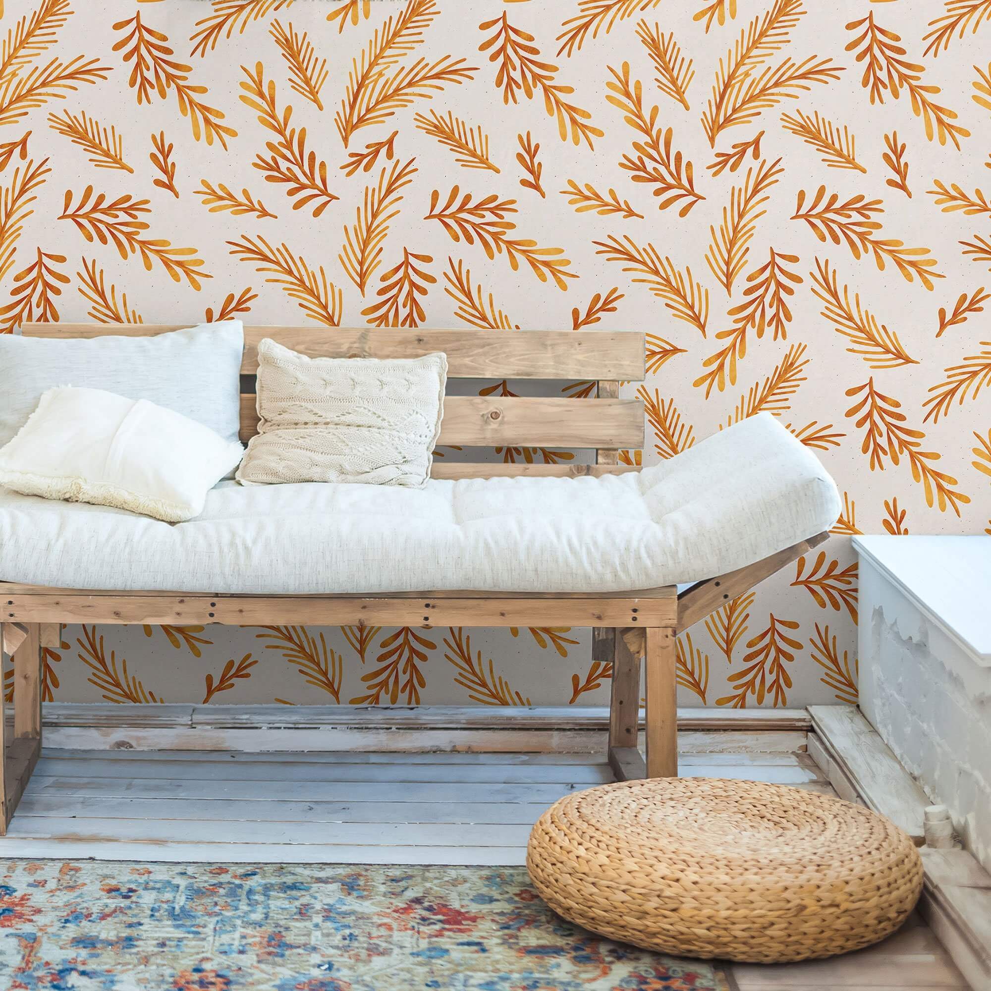 Mustard Botanical Floral Peel and Stick Removable Wallpaper 8101 - Self-Adhesive Wall Decor for Bedroom, Living Room & Nursery