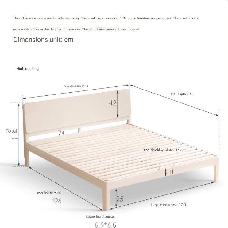 Modern Simple Cream Style Poplar Solid Wood Bed - Sturdy & Elegant for Master Bedroom, Guest Room, or Kids Room