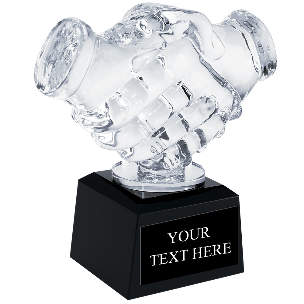 Premium Crystal Handshake Trophy - Custom Engraved Corporate Awards for Business Achievements, Team Recognition & Milestone Celebrations - Perfect for Office Decor, Employee Appreciation & Leadership Awards