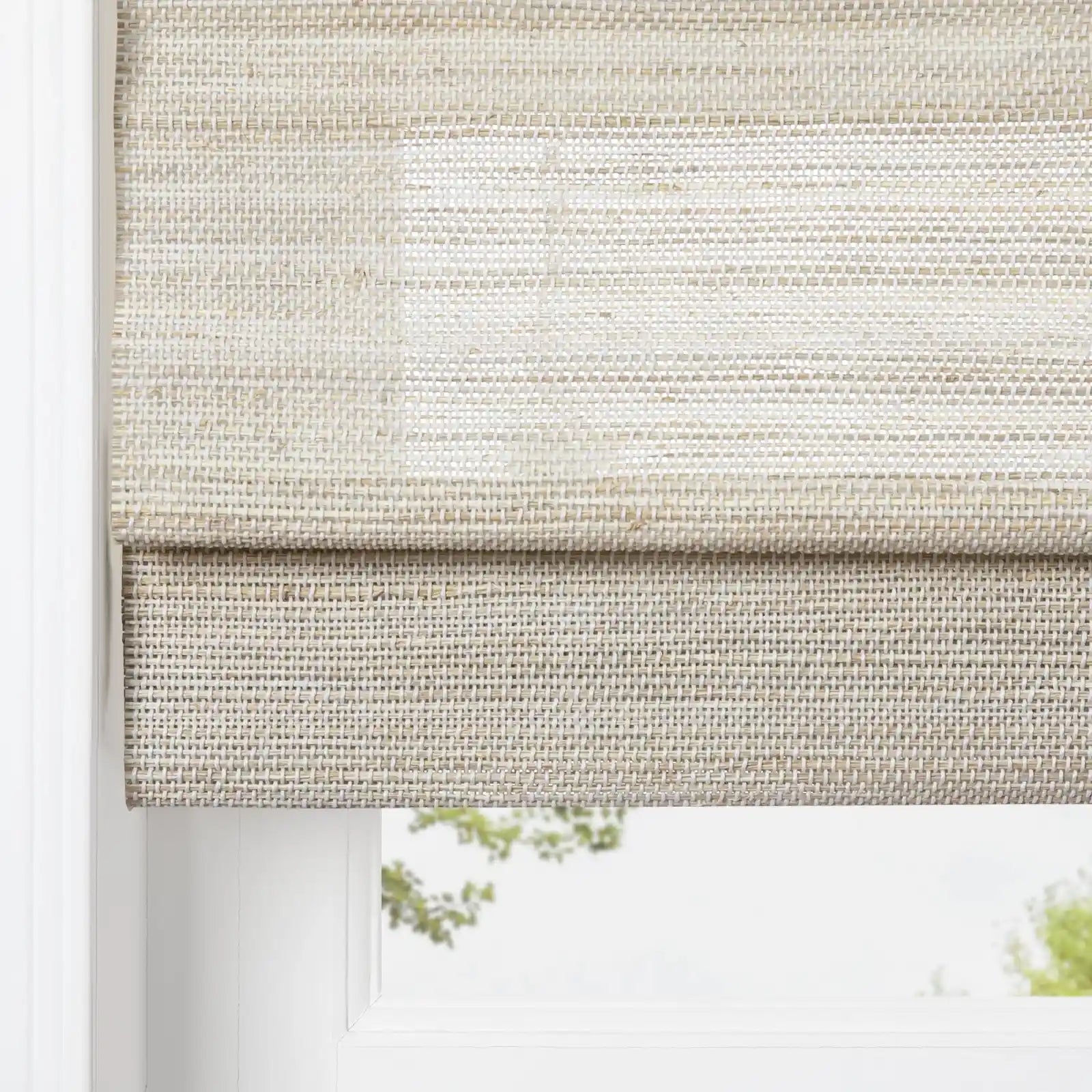 Natural Ramie Cordless Top Down Bottom Up Woven Wood Shade - White Wall Window Treatment for Living Room & Bedroom Privacy