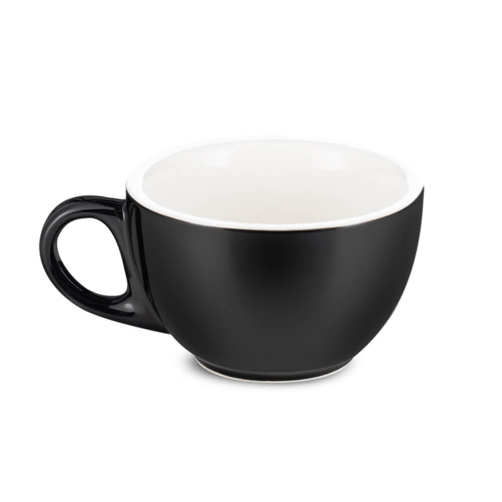 Premium Black Porcelain Latte Cup & Saucer Set - 12oz (355ml) for Espresso & Cappuccino - Perfect for Coffee Shops, Home Brewing & Gifts