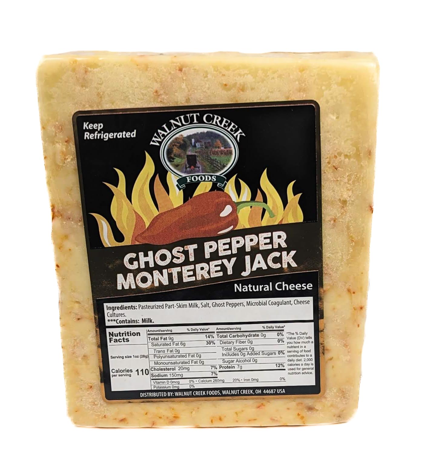 Ghost Pepper Monterey Jack Cheese - 1lb by Walnut Creek Foods | Spicy & Bold Flavor for Nachos, Burgers & Sandwiches | Premium Quality Cheese for Cooking & Snacking