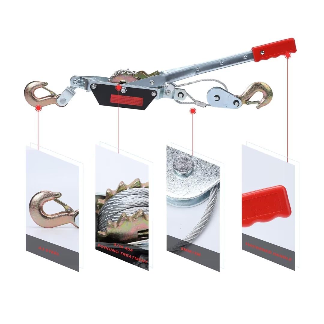 GARVEE 2 Ton Heavy Duty Power Puller Winch with Dual Hooks - 4,400 lb Capacity (Silver) - Ideal for Vehicle Recovery, Construction & Off-Road Use