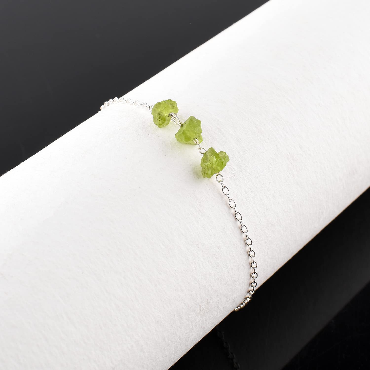 YANARA Raw Green Peridot Gemstone Dainty Anklet - 9+1.5 Inch Adjustable Ankle Bracelet for Women, Natural Rough Crystal Healing Jewelry, Silver Plated Boho Chic Anklet | Perfect for Yoga, Meditation, Energy Healing & Everyday Boho Fashion