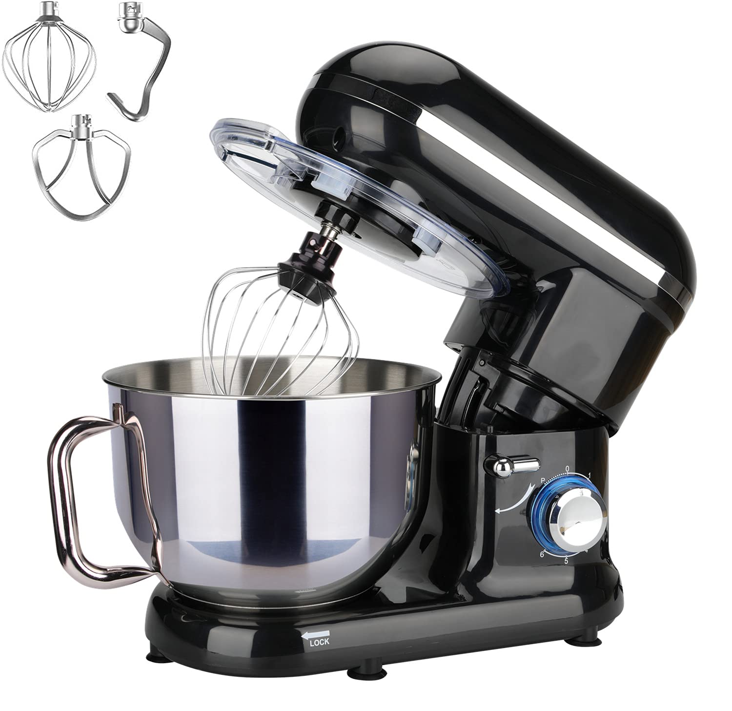 5.8QT 6-Speed Stainless Steel Electric Stand Mixer with Bowl, Dough Hook, Flat Beater & Whisk - Powerful Kitchen Appliance for Baking Cakes, Cookies, Bread & Pastries (Black) - Perfect for Home Bakers & Professional Chefs