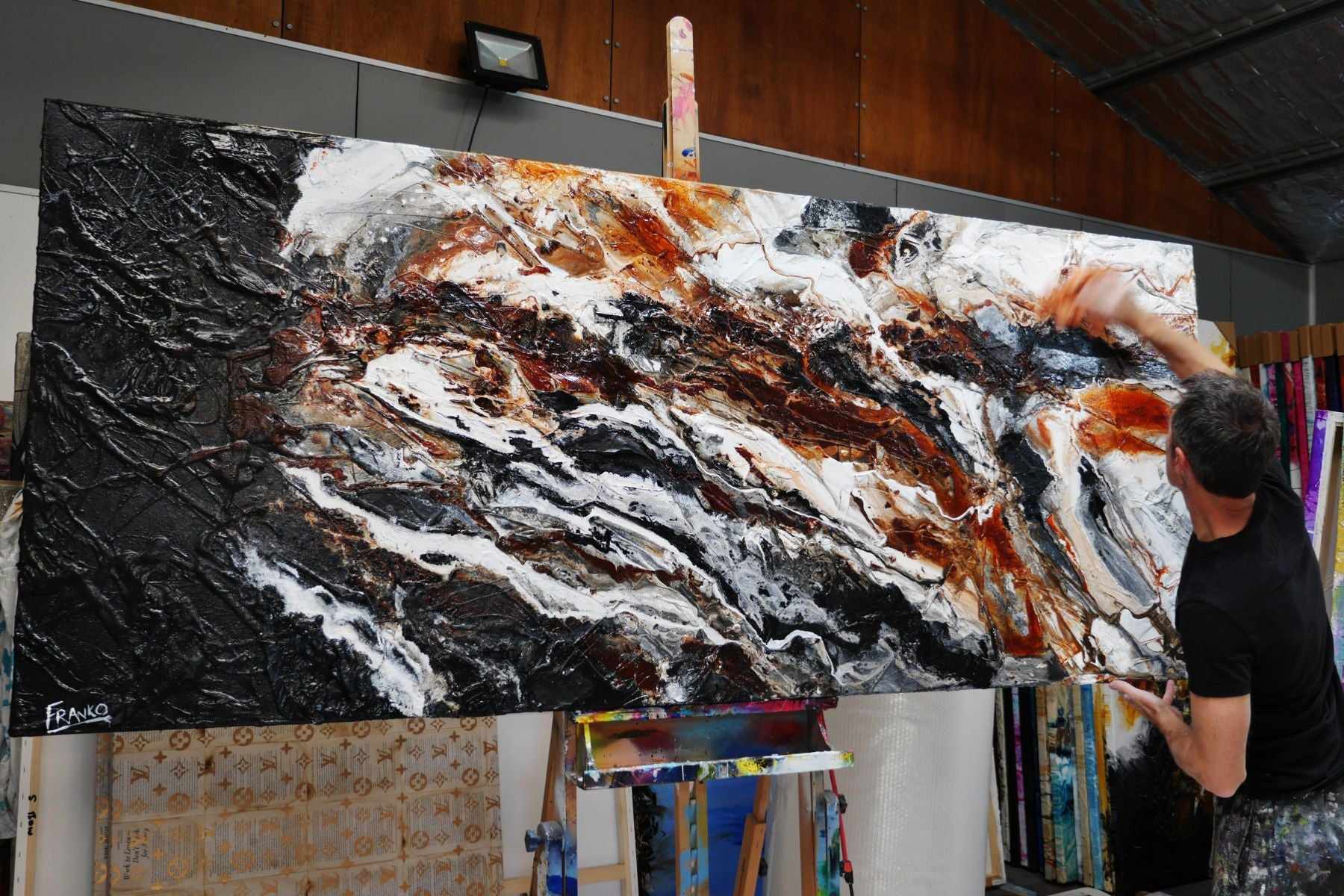 Slated Oxide 240cm x 100cm Black White Rust Textured Abstract Canvas Art - Modern Wall Decor for Living Room, Bedroom & Office