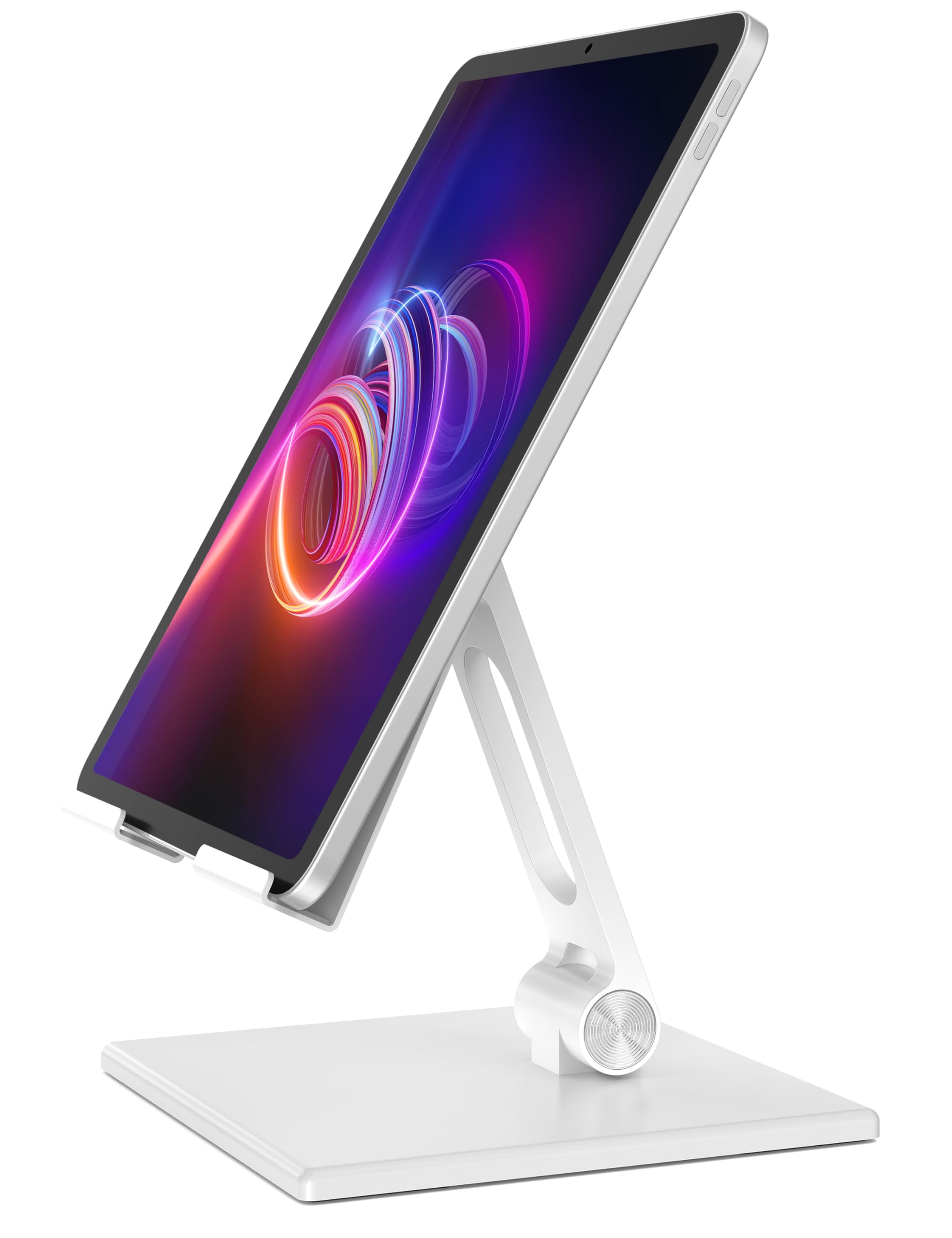 ALASHI Tablet Stand for Desk - Heavy Duty Metal Base Holder for 4-13.3 Inch Tablets, Adjustable & Foldable Stand for iPad, Samsung, Kindle (White) - Perfect for Home Office, Kitchen, Bedroom & Travel Use