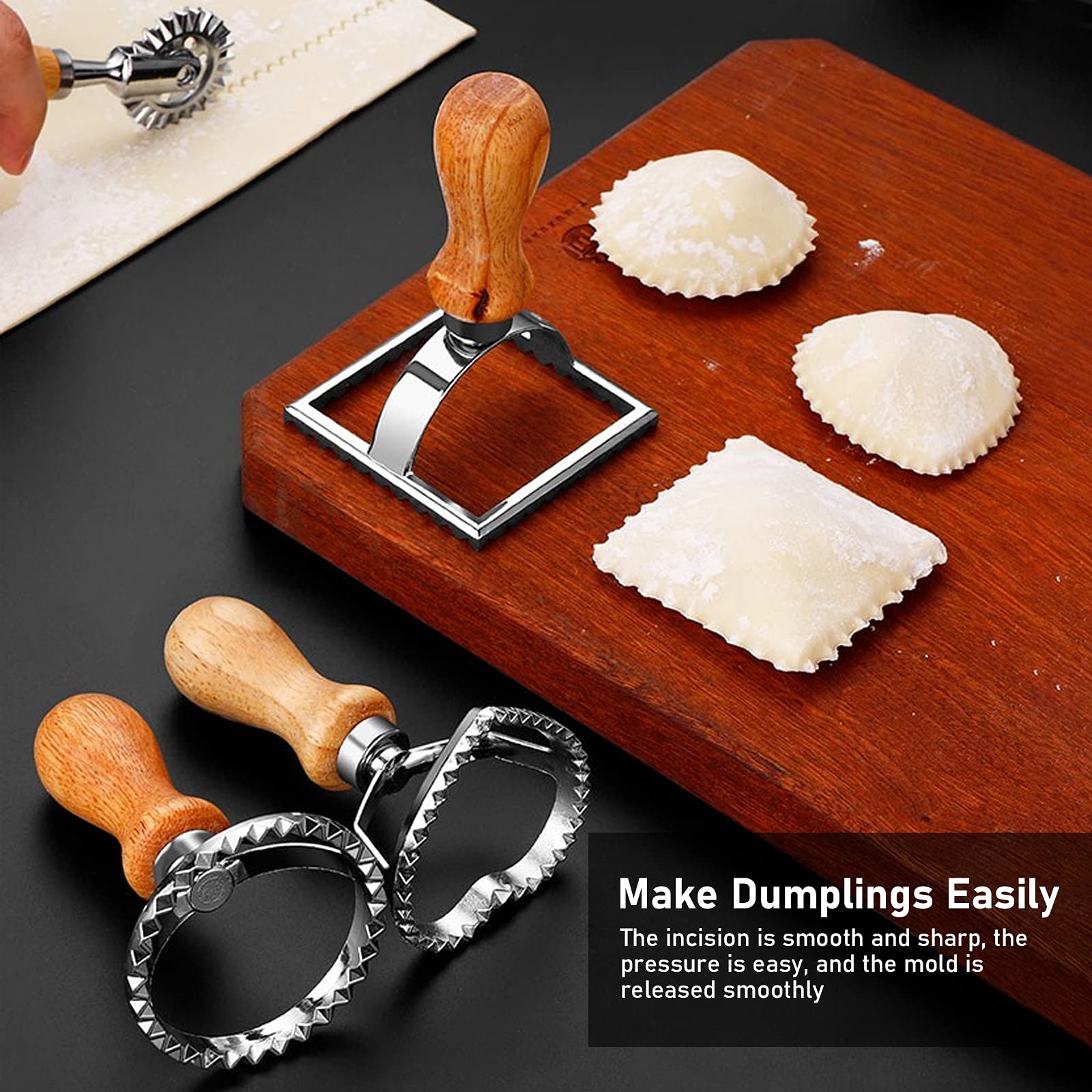 Premium Stainless Steel Dumpling Maker Set - 13PCS Ravioli Cutter, Stamp & Mold Kit with Wooden Handle - Perfect for Homemade Pasta, Lasagna, Pierogi - Ideal for Family Cooking, Holiday Meals & Italian Cuisine Lovers
