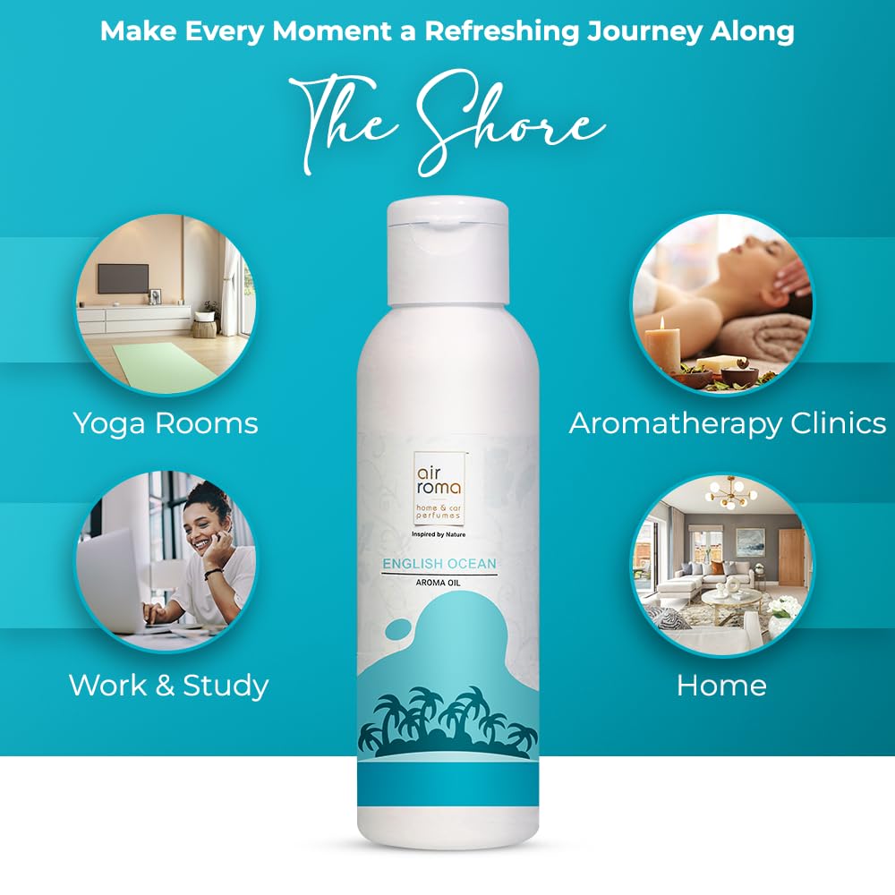 Pure & Natural AIR-ROMA Aromatherapy Essential Oil Diffuser - 100ml English Ocean Scent for Home Fragrance, Meditation & Focus - Relaxing Essential Oils for Stress Relief, Yoga & Bedroom