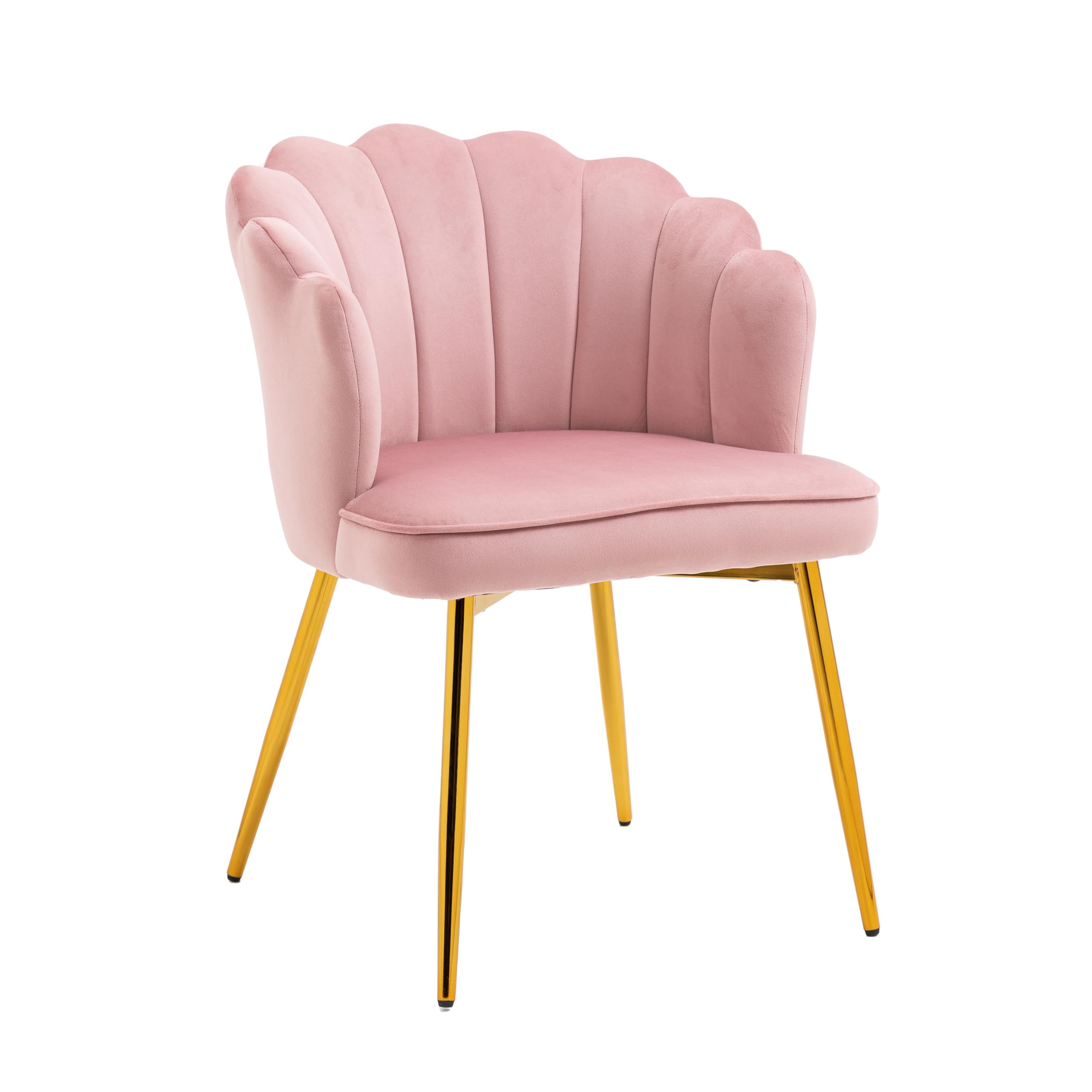 Modern Velvet Vanity Chair with Golden Metal Legs & Petal Back - Comfy Upholstered Armchair for Bedroom, Dining, Makeup Desk - Soft Pink Velvet Seat for Women & Girls (Perfect for Dressing Rooms, Boudoirs & Teen Bedrooms)