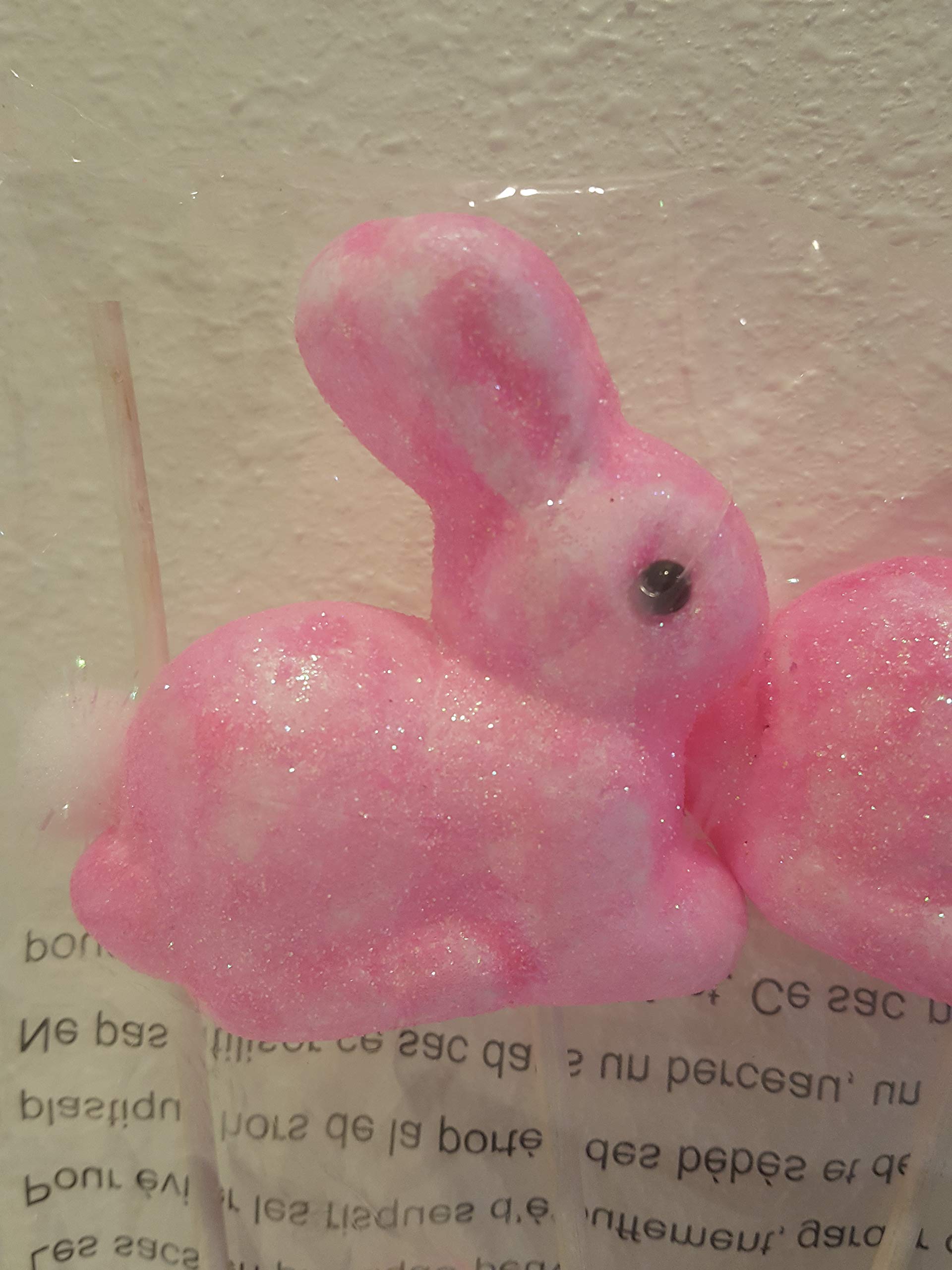 4pcs Pink Easter Bunny Picks - Bunny on Stick Party Decorations for Easter Basket Fillers, DIY Crafts, and Spring Home Decor