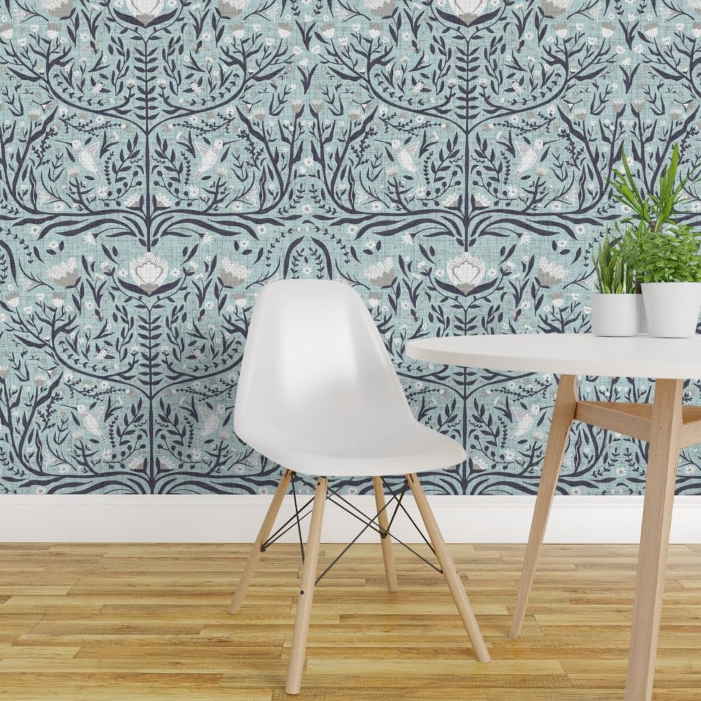 Removable Wallpaper 12ft x 2ft - Folk Art Nursery Design with Bees, Birds & Flowers | Gender Neutral Pre-Pasted Wallpaper for Kids Room Decor by Spoonflower | Perfect for Nursery, Bedroom & Playroom Wall Covering