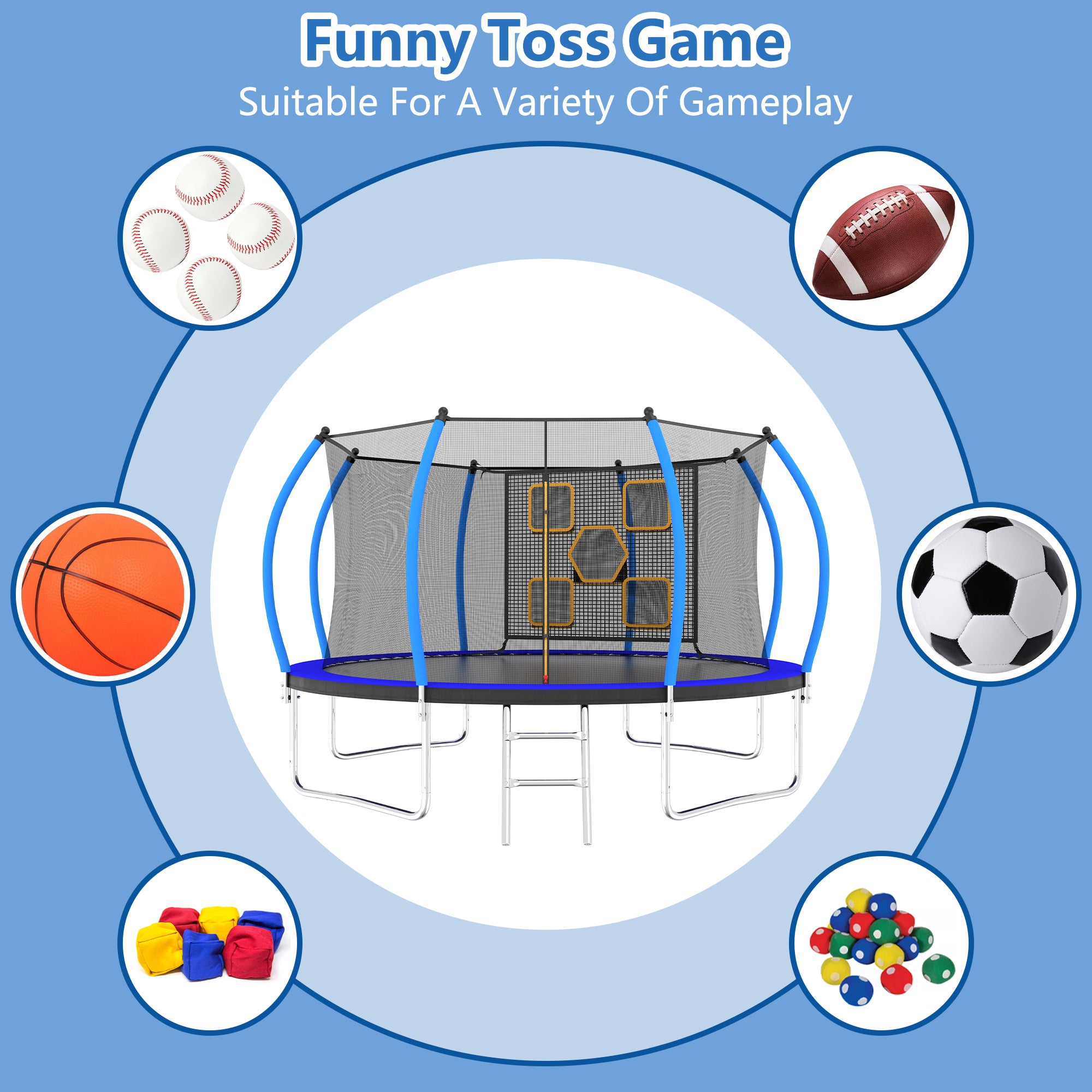 12FT Trampoline with Safety Enclosure & Ladder - ASTM Approved Outdoor Trampoline for Kids - Perfect for Backyard Fun, Exercise, and Family Recreation