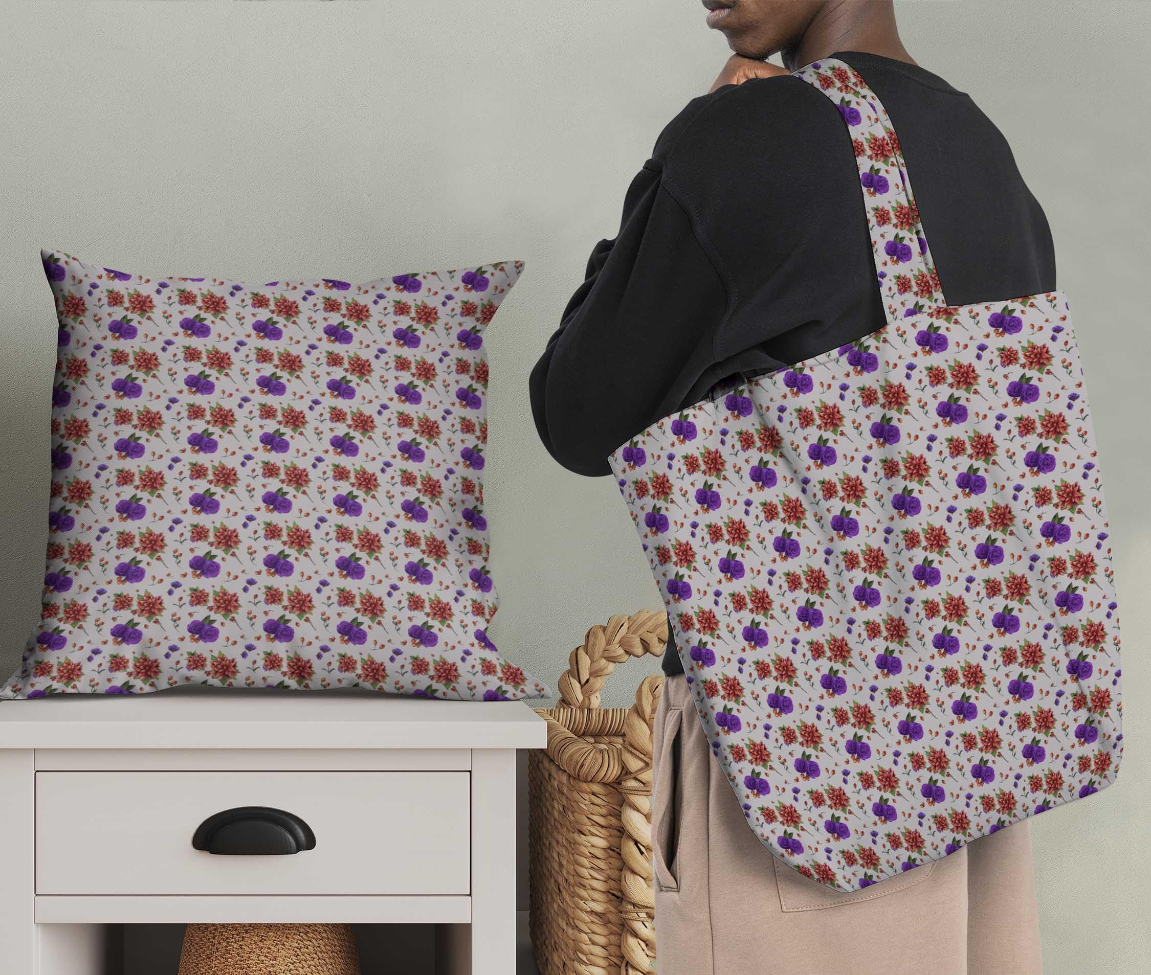 Soimoi Moss Georgette Gray Fabric by The Yard - 42 Inch Wide Floral Printed Fabric with Ranunculus & Chrysanthemum Patterns - Lightweight Draping Material for Dresses, Scarves, Curtains & Home Decor