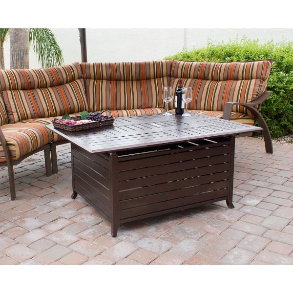 Rectangular Slatted Aluminum Fire Pit with Stainless Steel Propane Burner - Outdoor Patio, Backyard, Camping & Garden Fireplace for Cozy Gatherings