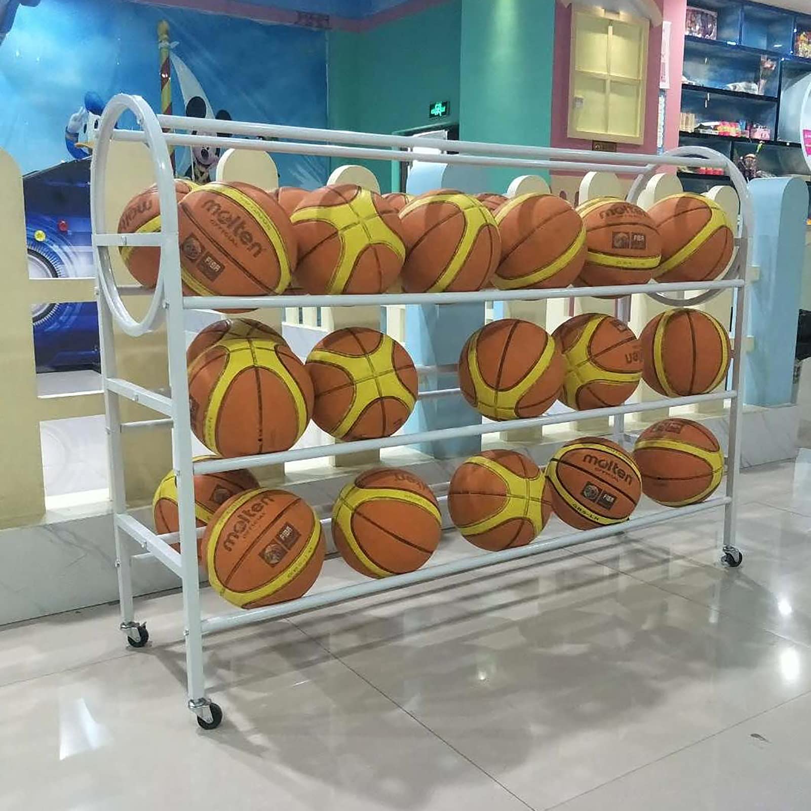 35-Ball Basketball Storage Rack with Wheels - Heavy Duty Iron Ball Display Stand & Cart for Garage, Gym, or Sports Facility Organization