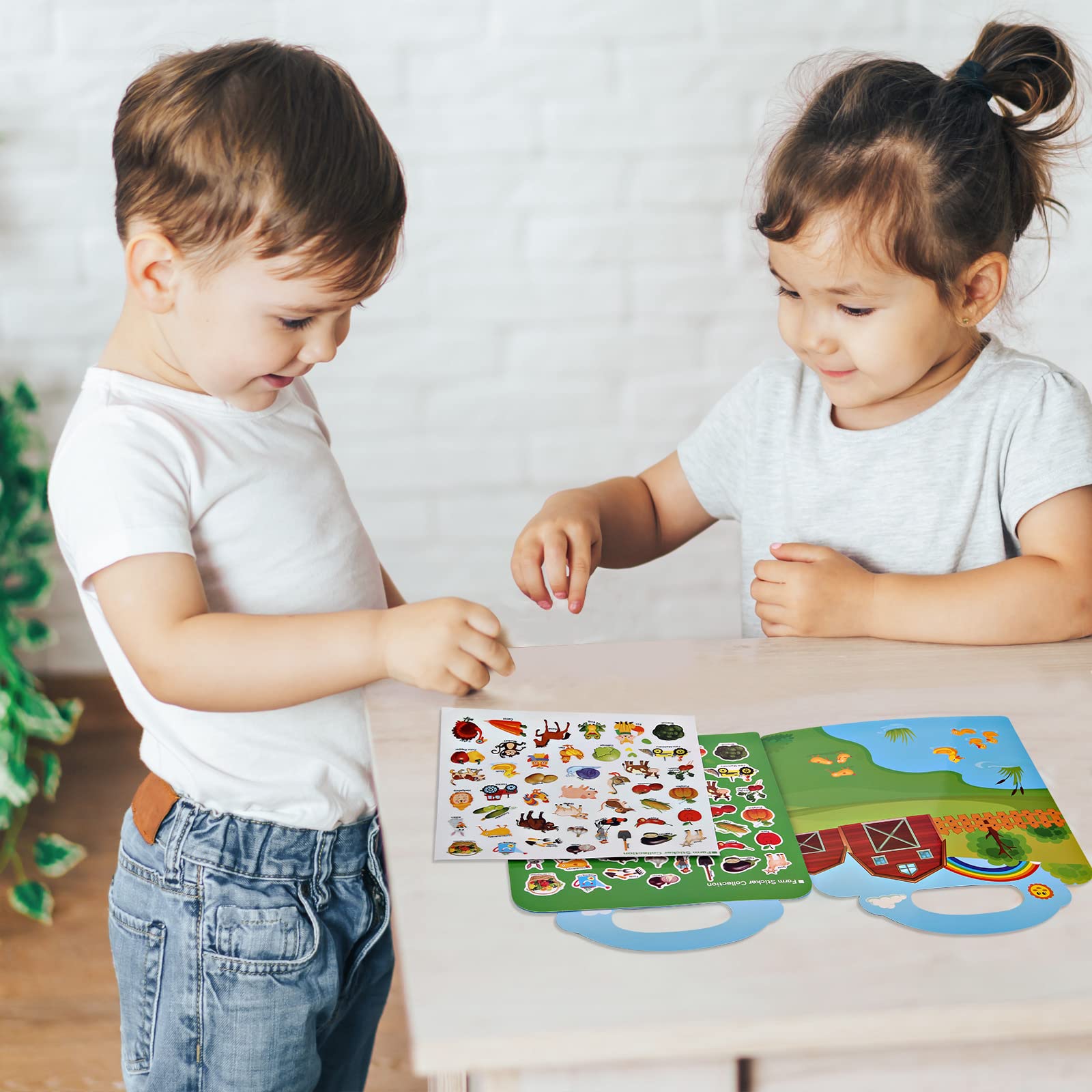 Farm Theme Reusable Static Sticker Activity Books for Kids Ages 3-5 | Educational Travel Toys for Toddlers | Learning Sticker Games for Boys & Girls | Perfect Birthday Gifts & Airplane Entertainment