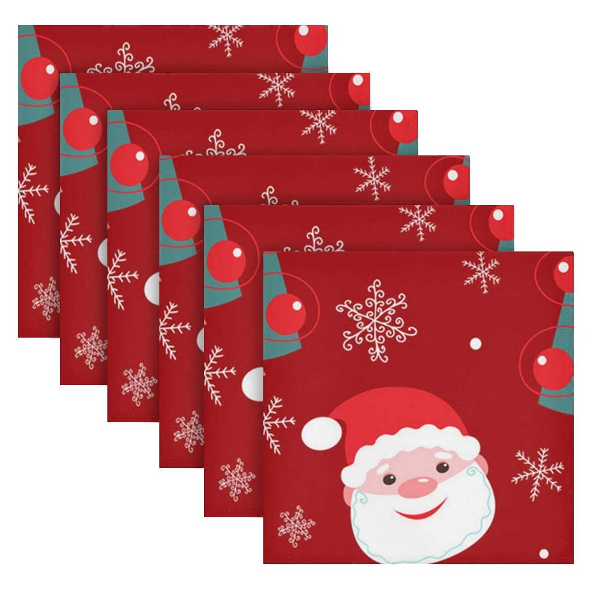 Festive Santa Claus Christmas Cloth Napkins - Set of 6 Reusable 20x20 Inch Polyester Dinner Napkins for Holiday Parties, Weddings & Home Decor (Red & White Holiday Table Setting)