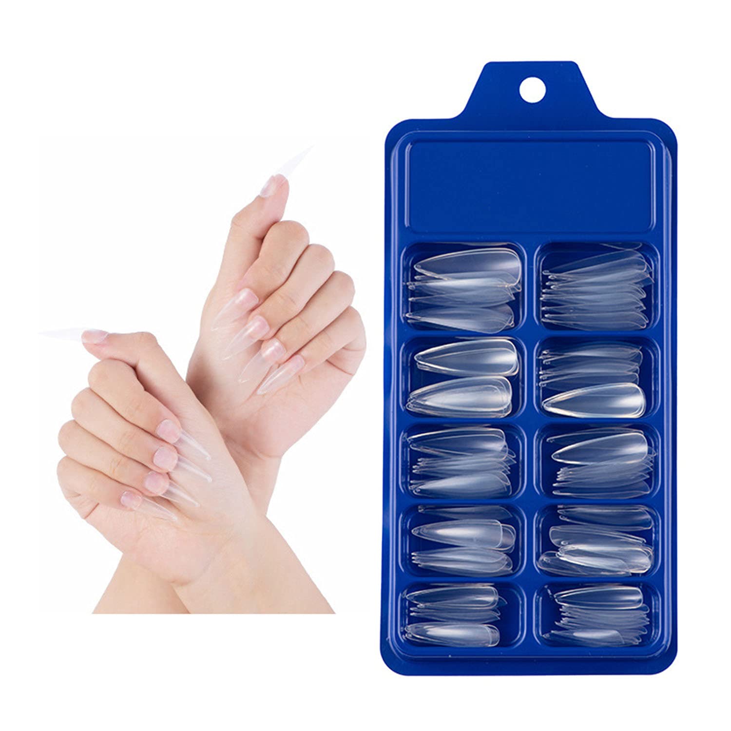 100pcs Clear Long Stiletto Acrylic Fake Nails - Sharp Artificial Nail Tips for Women, DIY Nail Art & Salon Manicure - Perfect for Parties, Weddings & Special Occasions