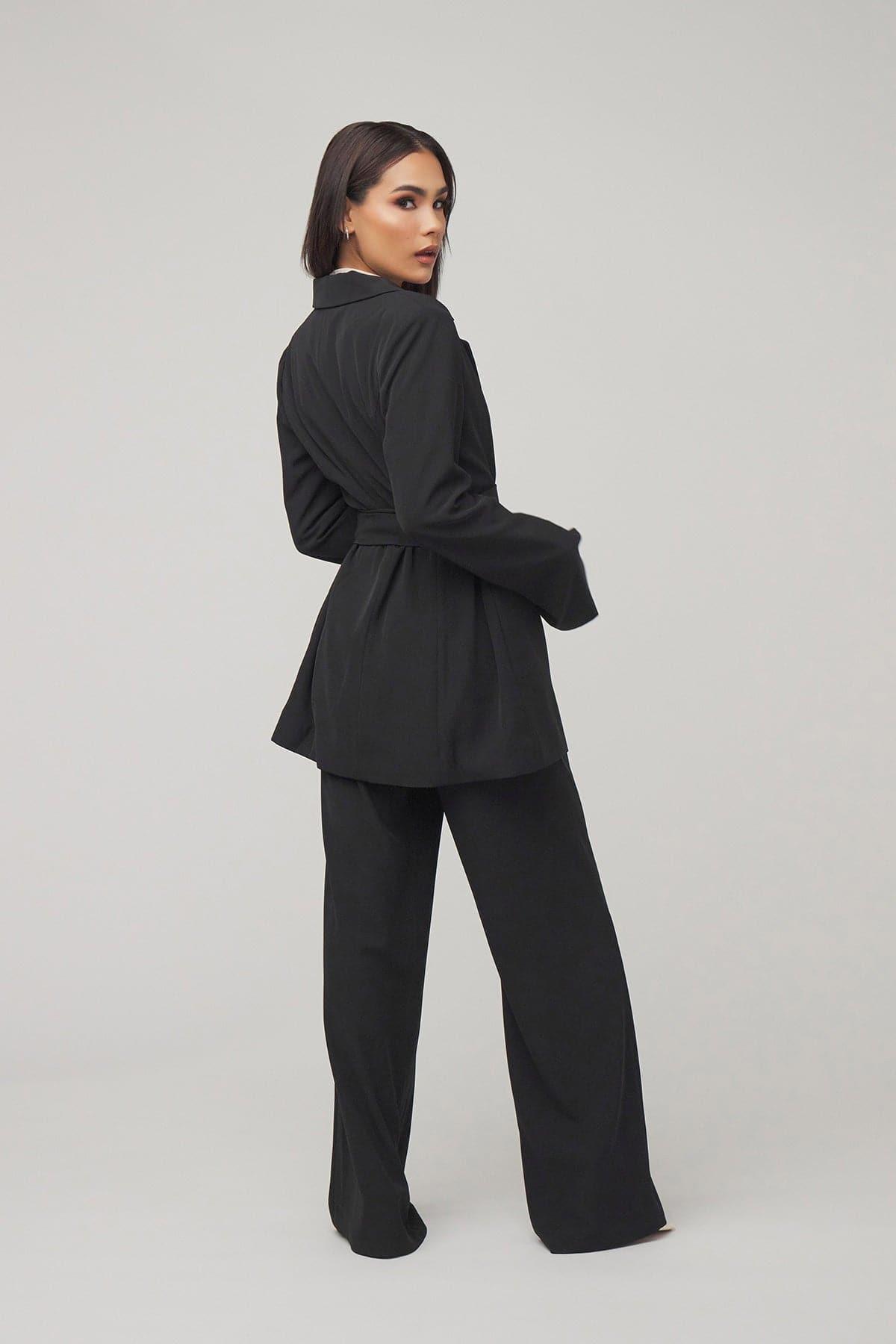 Carolina Tie Waist Blazer for Women - Slim Fit Black Blazer Jacket for Office, Business, and Formal Occasions