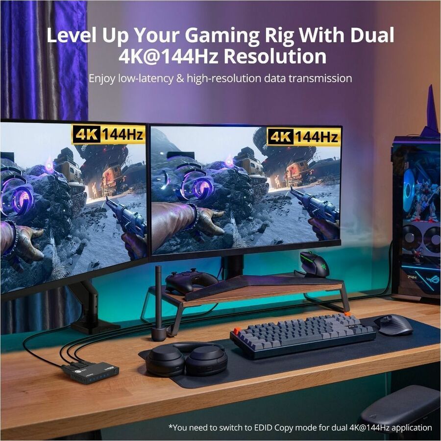 8K HDMI Splitter 1x2 - 8K@60Hz, 40Gbps, VRR, ALLM, EDID Management, Down Scaler - Perfect for Home Theater & Gaming Setup
