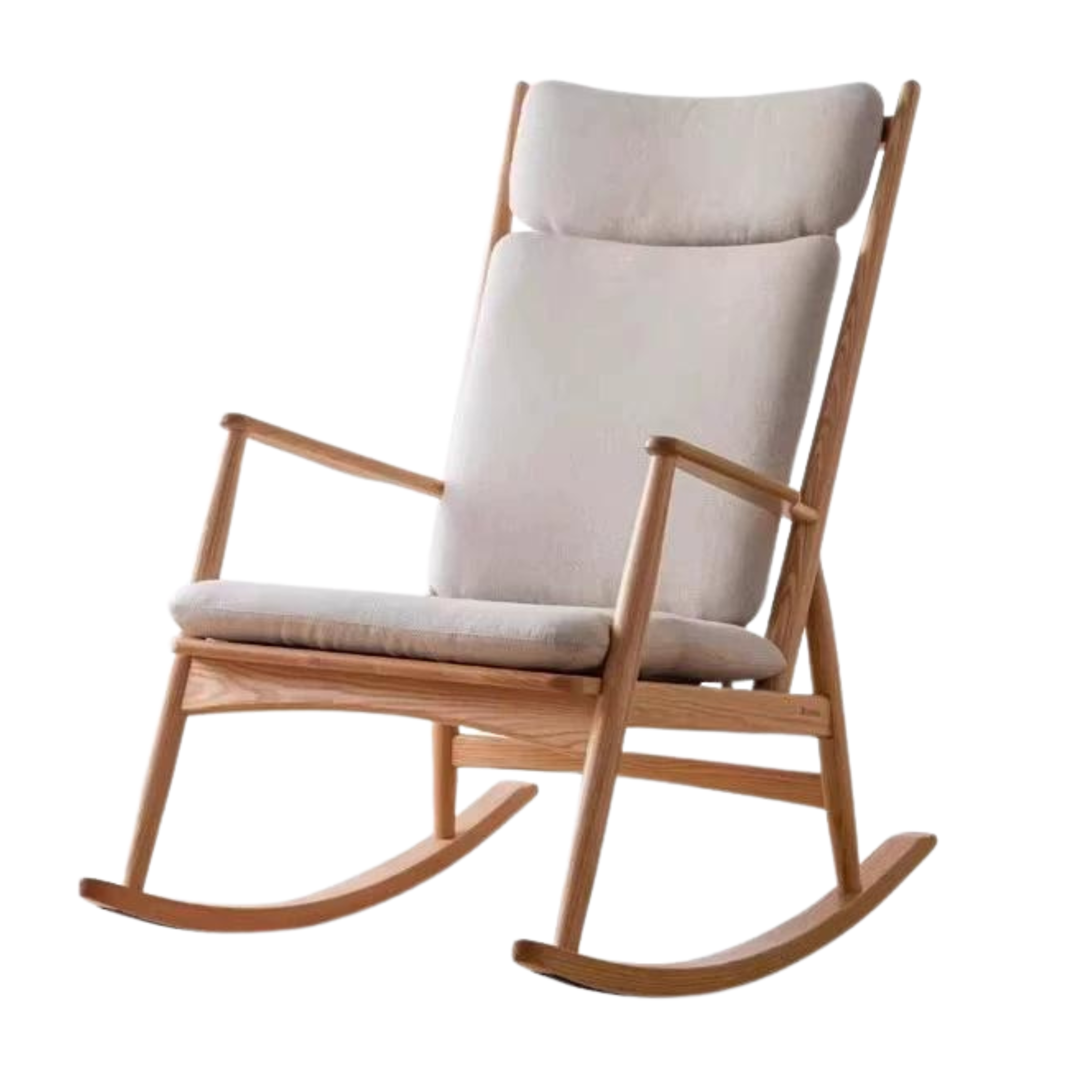 Solid Oak Wood Genuine Leather Rocking Chair - Handcrafted Comfort for Living Room, Nursery & Porch Relaxation