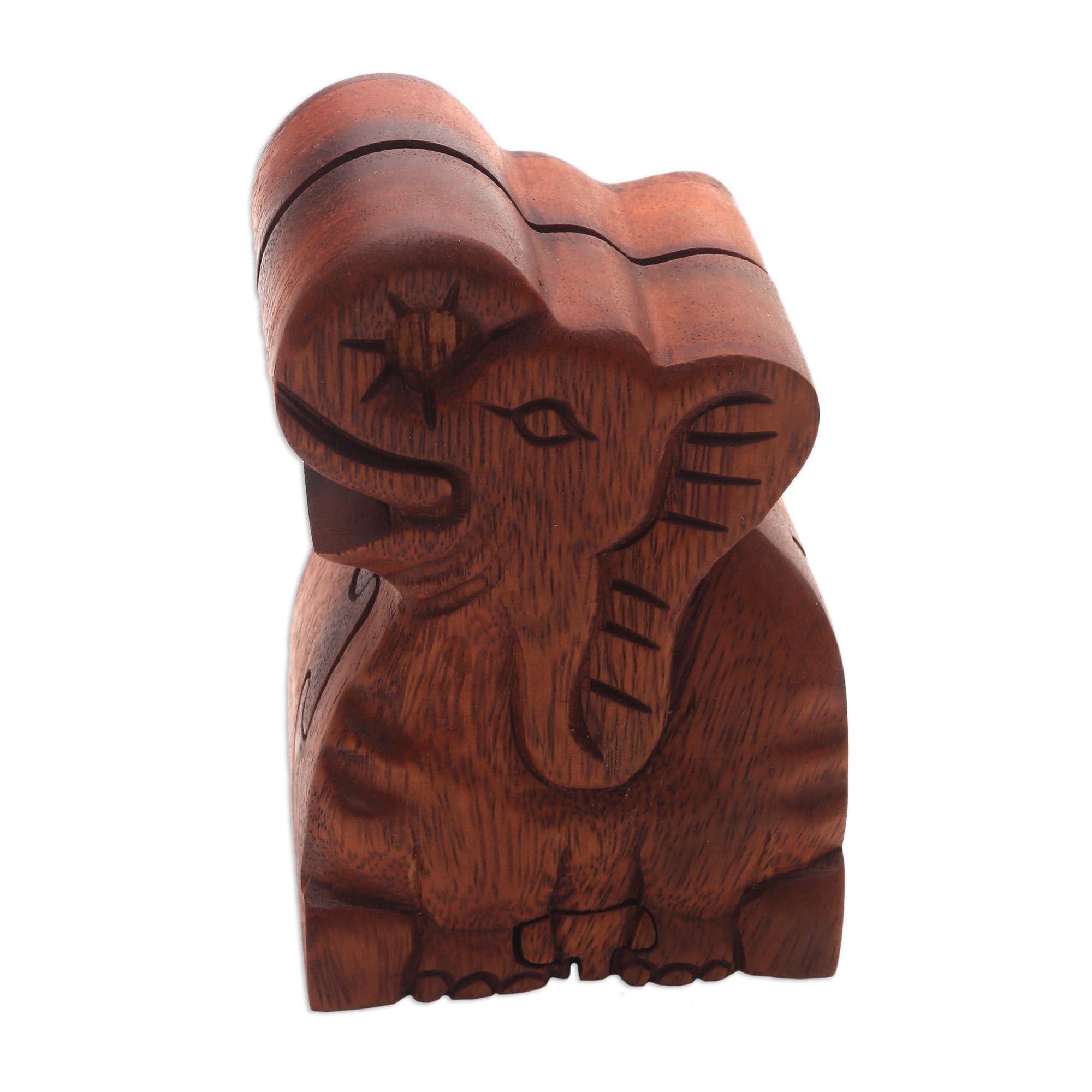 Handmade NOVICA Elephant Secret Wood Puzzle Box - Unique Brain Teaser & Decorative Gift for Adults, Perfect for Home Decor, Office Desk & Puzzle Enthusiasts