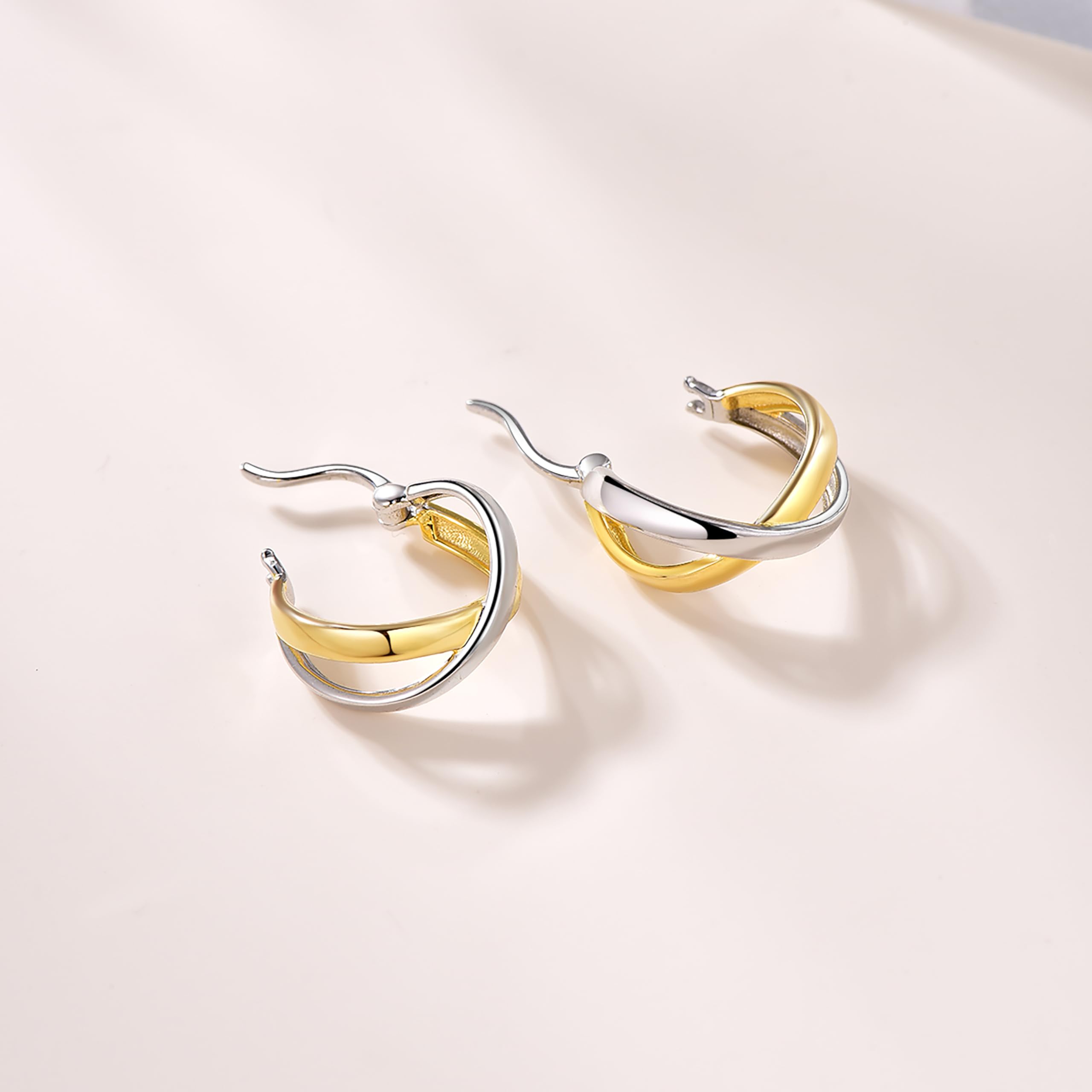 X-Shaped Gold and Silver Hoop Earrings for Women - Two-Tone Minimalist Mixed Metal Earrings for Everyday Wear | Perfect for Office, Date Night & Casual Outfits