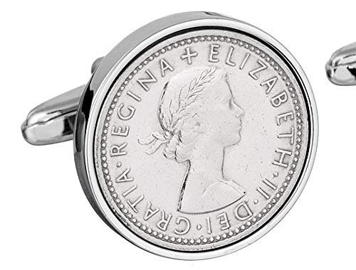 Rhodium Plated 1964 Commemorative Cufflinks with Genuine English Sixpence Coin - Perfect for Birthdays, Anniversaries & Formal Events